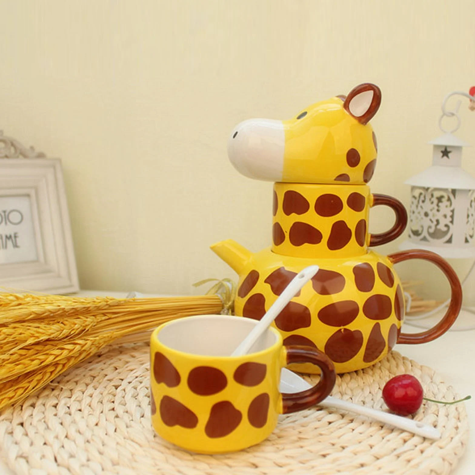 Ceramiche Teiera Set con 2 Tazze da Tè, Servizio da Tè in Porcellana Dipinta a Mano