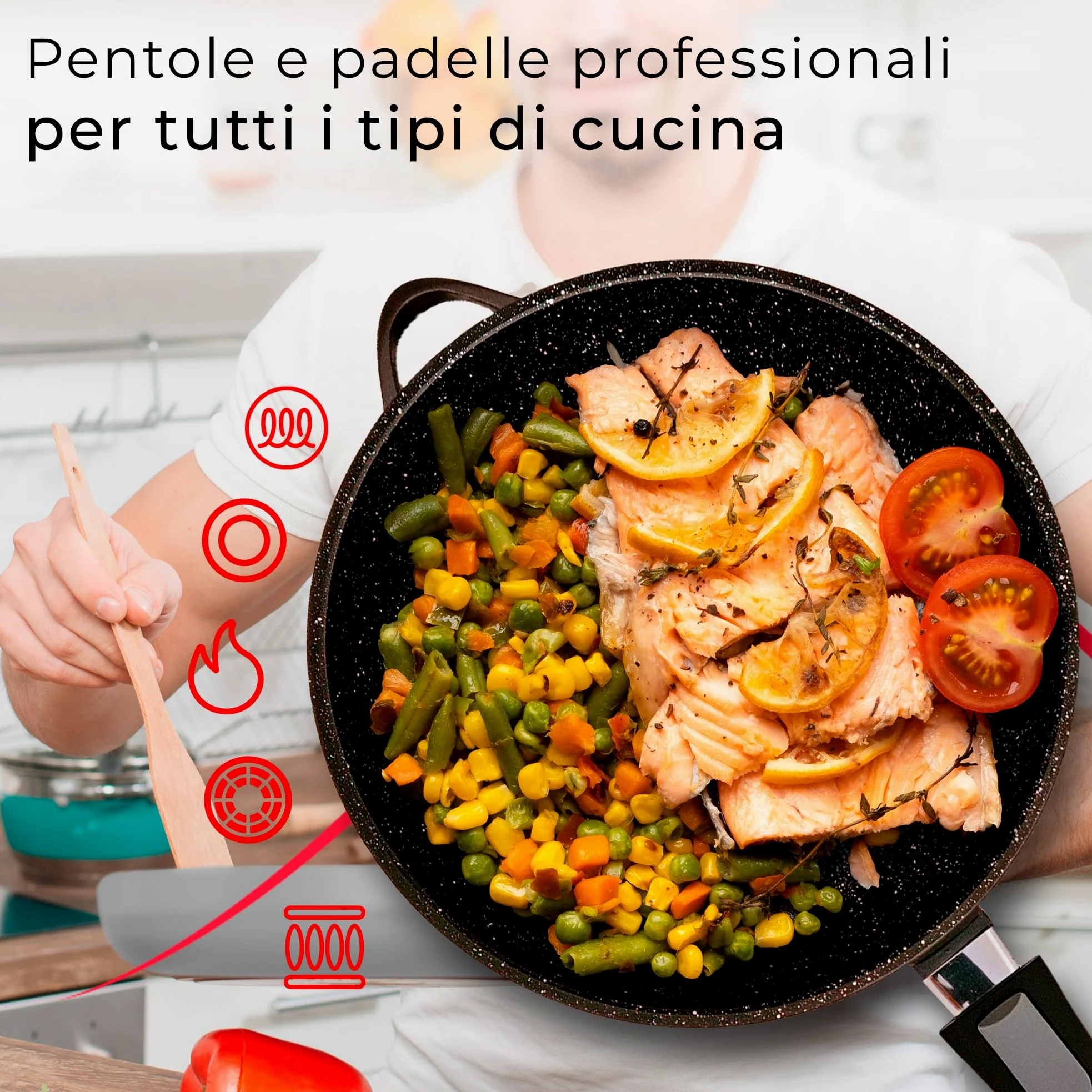 briebe Batteria da Cucina Induzione 10 Pezzi, set di 3 Pentole in Alluminio Fuso + 2 Padelle, Antiaderente ILAG GRANITEC senza PFOA, Coperchi in Vetro, Guanti in Silicone, Vetroceramica, Gas, Forno