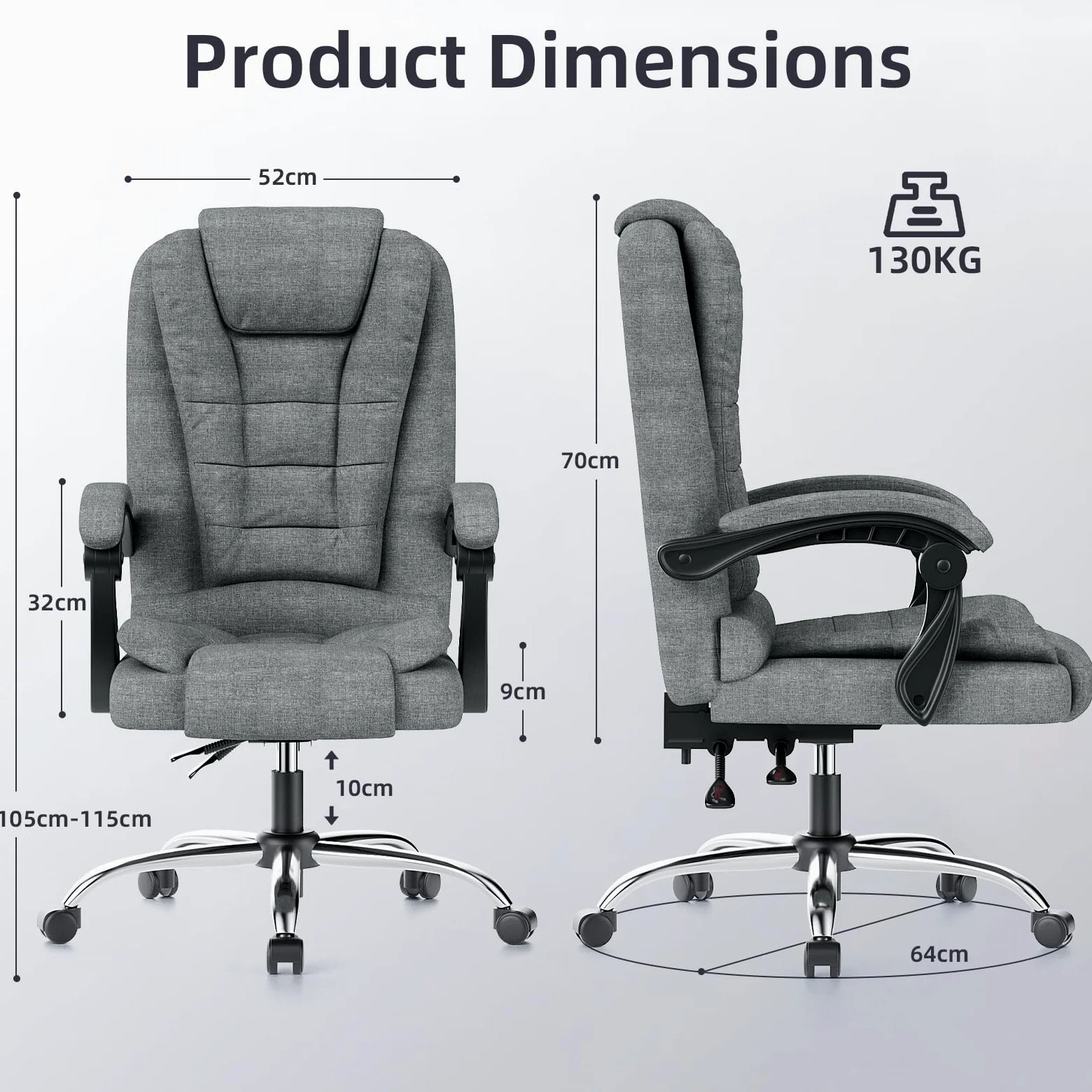 naspaluro Sedia da Ufficio Ergonomica, Poltrona Direzionale con Sedile Largo, Sedia Ufficio Reclinabile con Braccioli Imbottiti et Altezza Regolabile (Senza Poggiapiedi, Grigio Scuro)