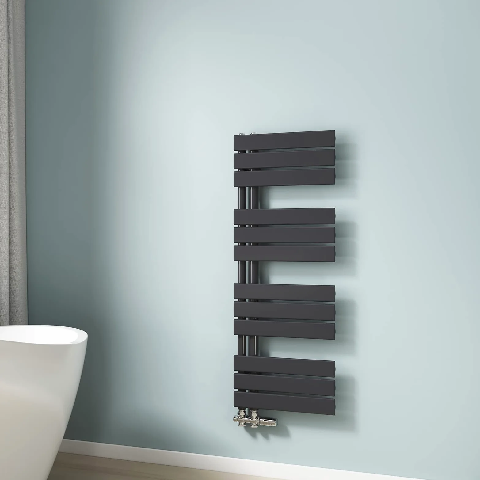 EMKE Scaldasalviette termoarredo piatto, Termoarredo da Bagno, 1041 x 400 mm, Antracite colore, collegamento laterale, 456W, radiatore scaldasalviette ad acqua calda