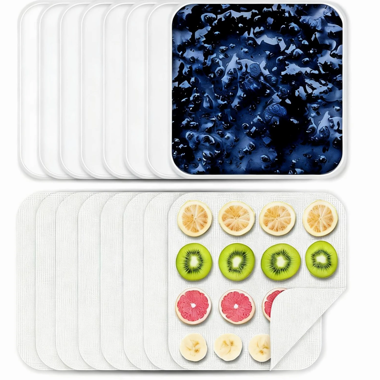 16 Pezzi Fogli Disidratatore in Silicone, 28 x 28 cm Pellicole Antiaderenti con Bordo, Riutilizzabili BPA-Free, Tappetini a Rete per Essiccatore di Frutta, Alimenti, Cottura al Forno