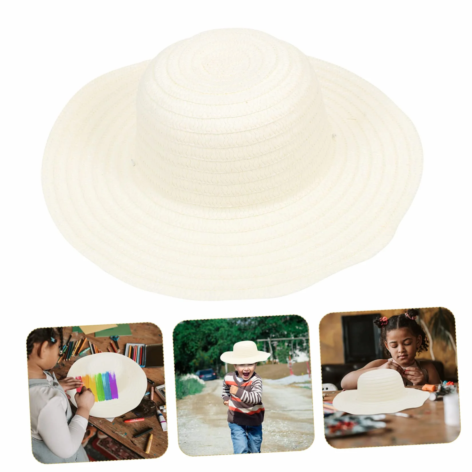 COHEALI Set 6 Cappelli di Paglia Beige per Ragazzo Ragazza, Design Bianco Vuoto, Leggeri e Adatti al Fai da Te, per Attività Creative di Graffiti