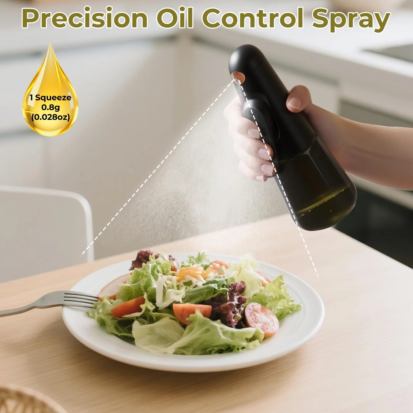 Euqvunn Spruzzino Olio per Friggitrice ad Aria 200ml Vetro Anti-Luce Design Anti-Fuga 360° Oliera Spray Cucina con Pennello Nero