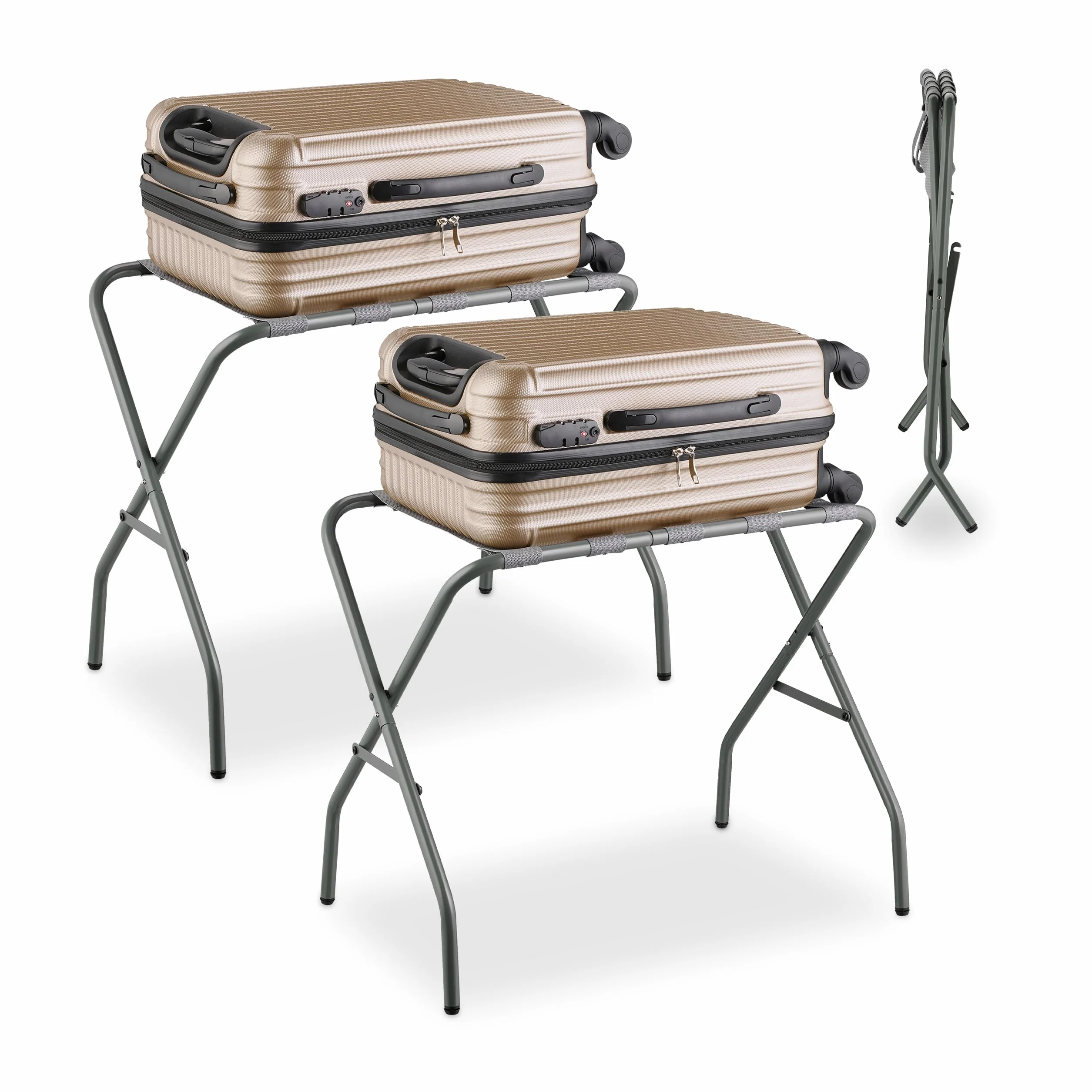 Relaxdays Portavaligie da Camera Pieghevole 55x67x43 cm Acciaio Grigio