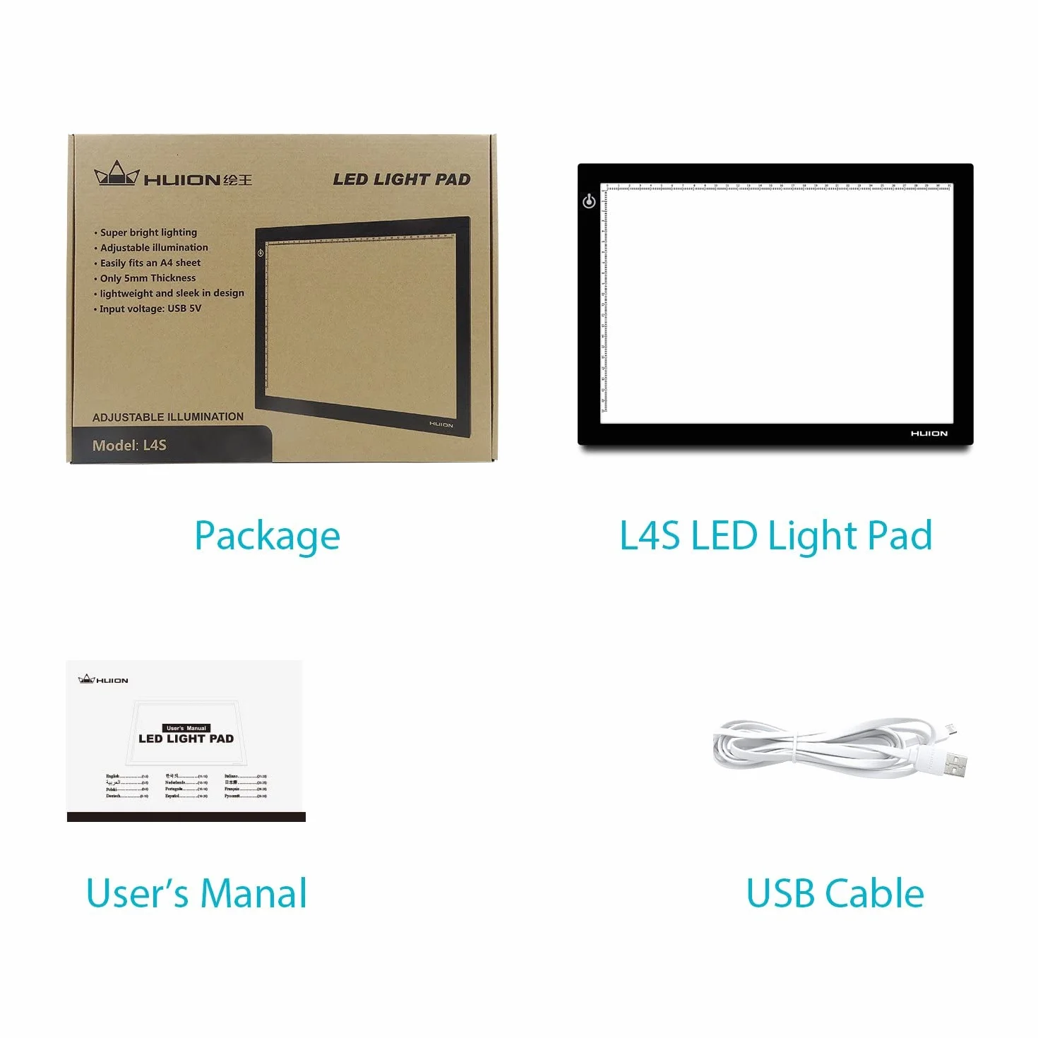 HUION L4S USB 36x27cm Tavola Luminosa LED Regolabile per Disegnare Schizzi