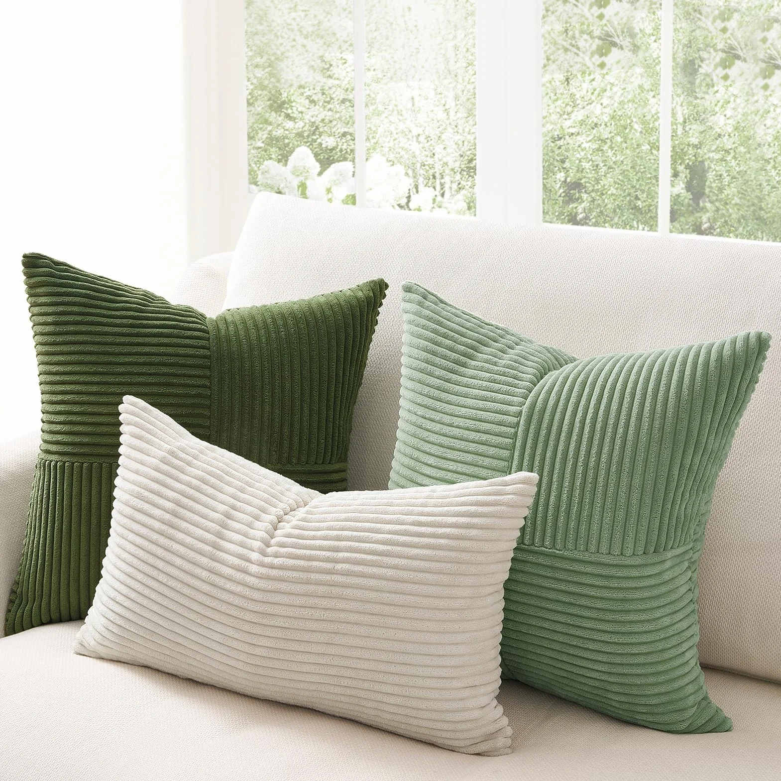 Topfinel Federe per Cuscini 50x50 Verde Chiaro Sfumato 4 Pezzi Motivo Mulino