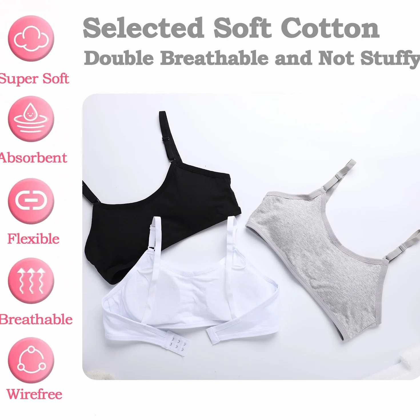 Reggiseno da Allenamento Senza Cuciture in Cotone per Ragazze con Spallacci Regolabili 10-16 Anni