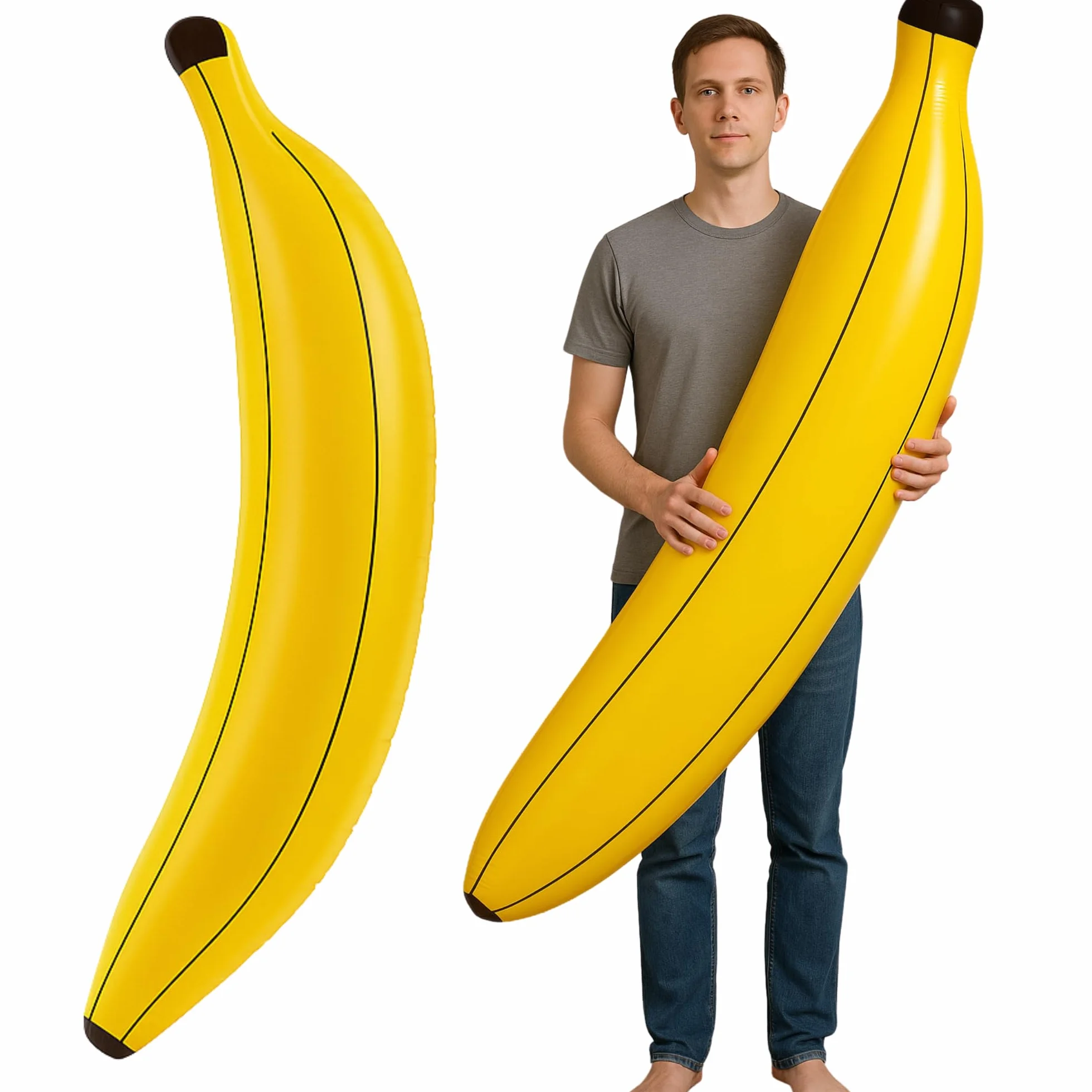 Banana gonfiabile 162 cm - Banana gigante gialla gonfiabile per feste, piscina, addio al nubilato, travestimento, tema giungla, fototessera, eventi estivi e accessori decorativi divertenti per età 16+