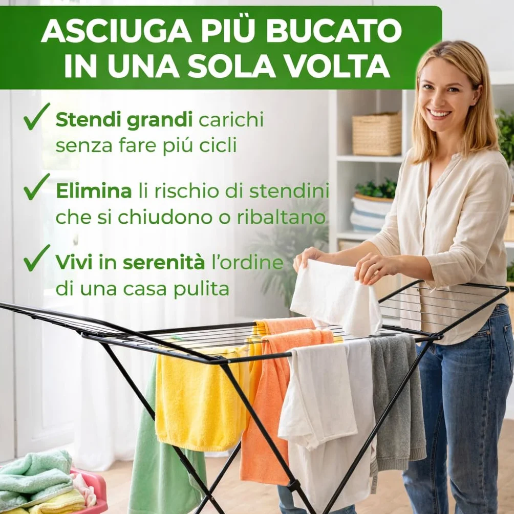 AGRICOLA GIRALDI Stendibiancheria da Pavimento, 18 METRI DI STENDITURA, in Acciaio - Stendino Pieghevole con Piedini Antiscivolo, Sistema Anti-Chiusura, Certificato TÜV-GS, Made in Italy, BLACK