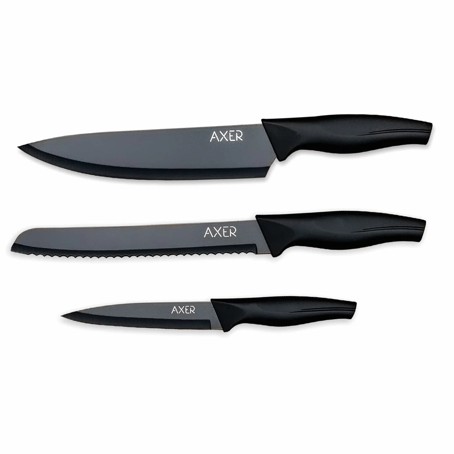 Axer 3 Pezzi Set Coltelli da Cucina Professionali Neri - Chef Knife Inox