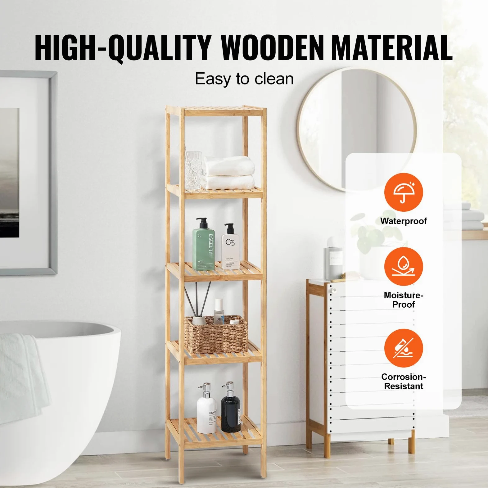 VEVOR Scaffale Angolare in Bambù Scaffale Portaoggetti Multifunzionale per Libri Piante, Scaffale Indipendente, Supporto per Piante Capacità 10 kg 5 Ripiani, per Strato Bagno Camera da Letto Ufficio