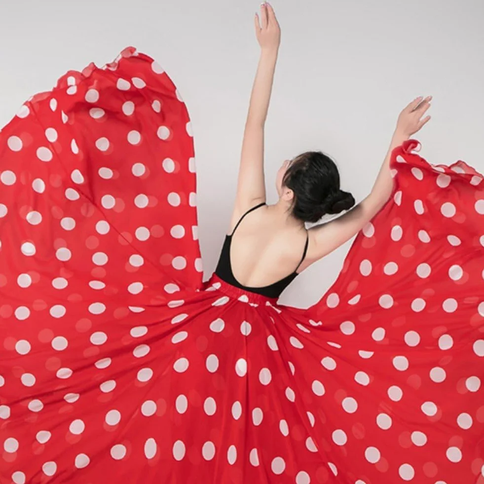 Gonna Ballo Flamenco 720 Gradi Vita Alta Stampa a Pois Donna Danza Latina Folcloristico