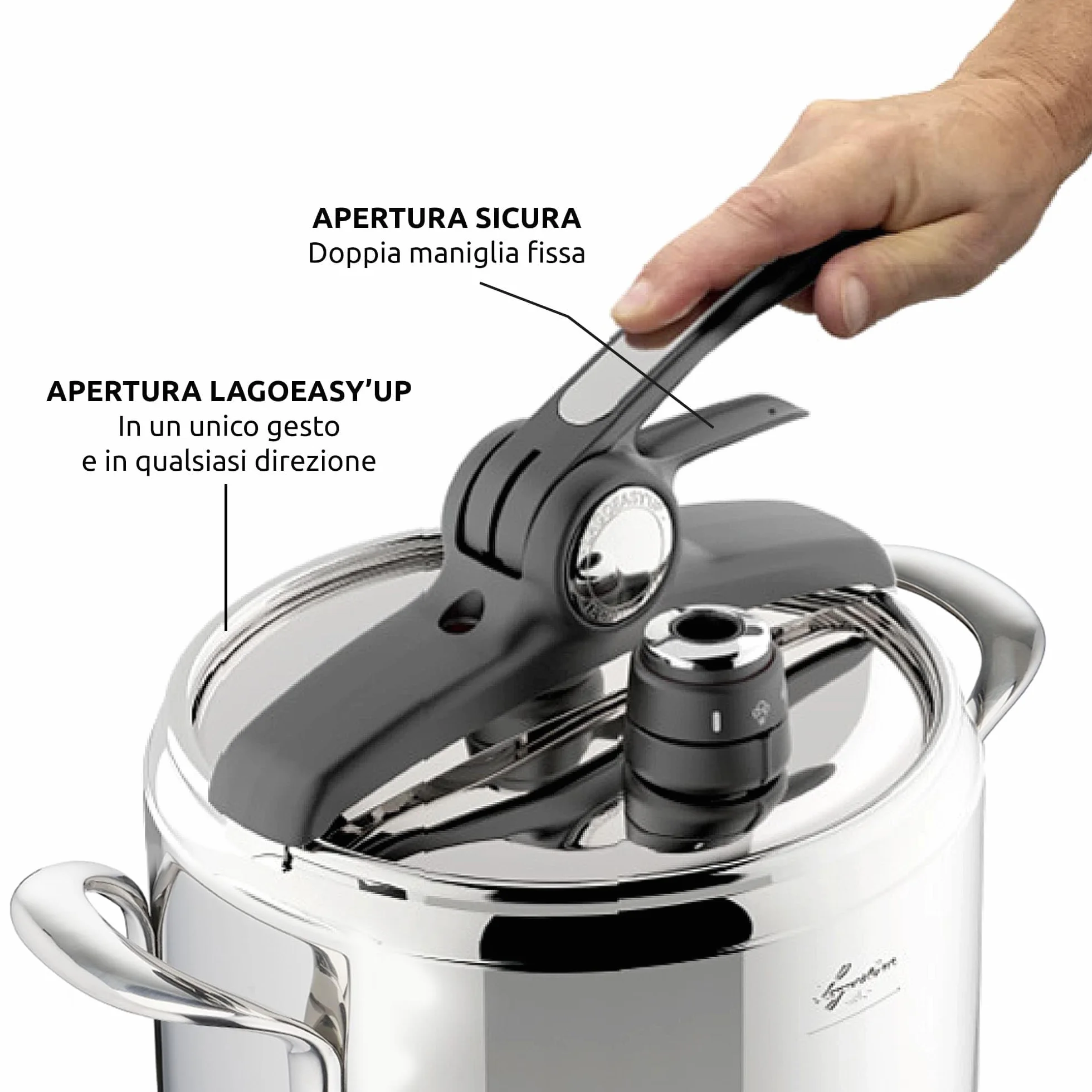Lagostina Irradial Control Pentola A Pressione 7 L Acciaio Inox 18/10 22 Cm Induzione Gas Coperchio Apertura Facilitata Fondo Irradial Plus Triplo Strato