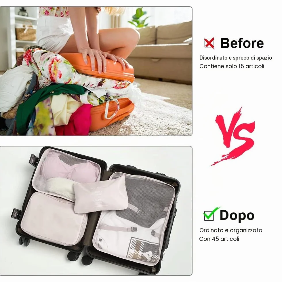 OSDUE Organizer Valigia 8 Pezzi Packing Cubes Salvaspazio Abbigliamento Intimo Calzature