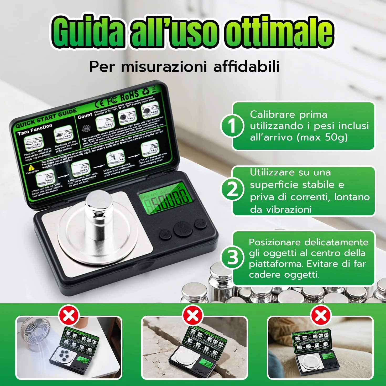 Bilancia ai Milligrammi 50g / 0,001g,Mini Bilancia Tascabile di Precisione con Display LCD,7 Unità,Funzione Tara e Peso di Calibrazione,Bilancino Digitale per Grammi,Oro,Gioielli e Laboratorio