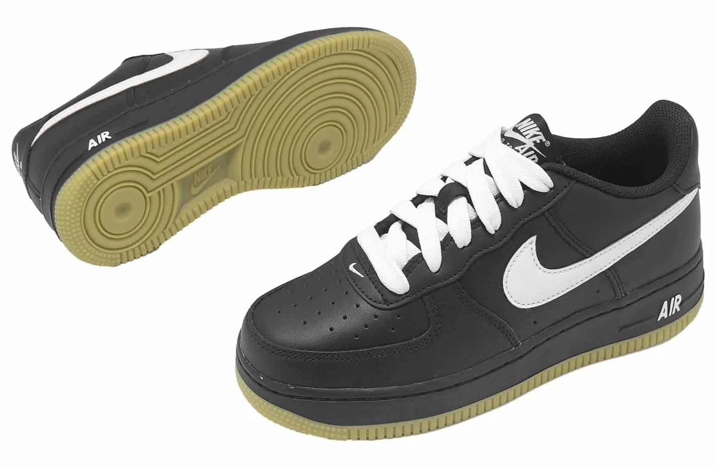 NIKE Air Force 1 HQ1911 001 Black/White-Gum Light Brown Scarpe Nero Suola in Gomma 39