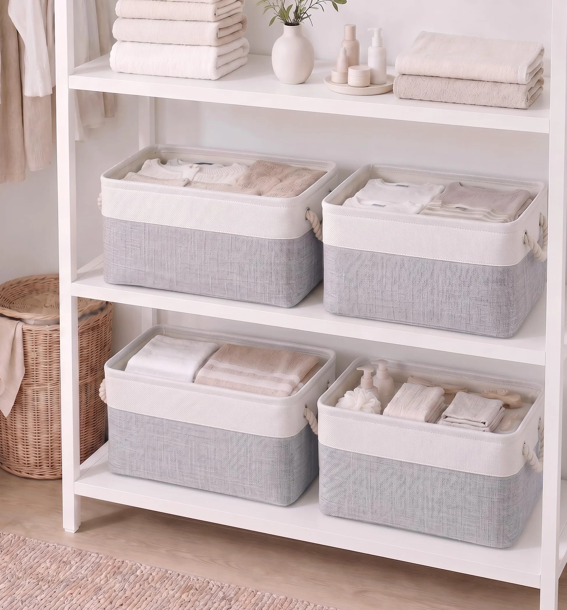Mangata Scatole per Armadio Pieghevoli Set di 3 Bianco Grigio Contenitori Portaoggetti