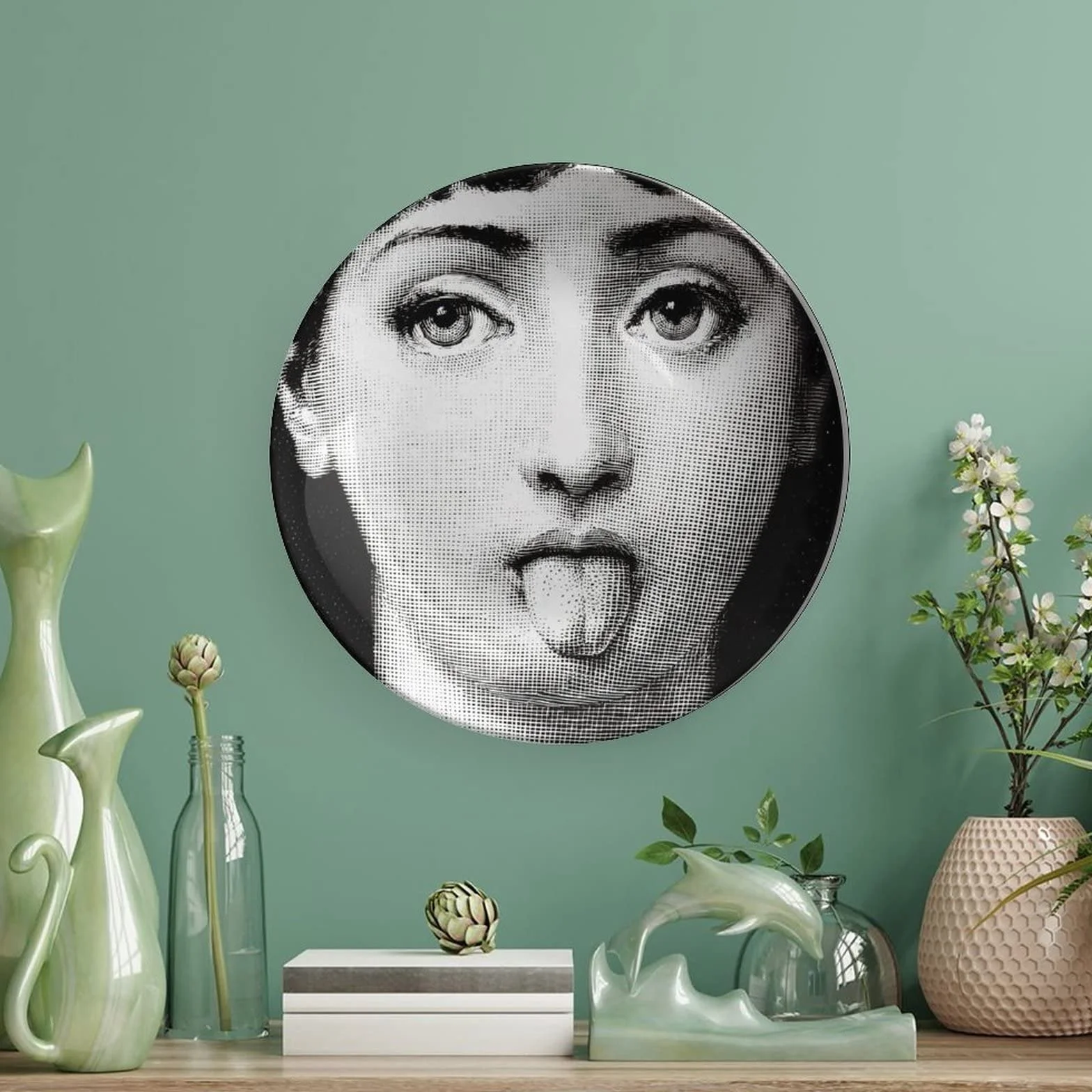 Lina Cavalieri Piatto Ceramica Decorazione Murale Trucco 6 Pollici Diametro 15 cm con Supporto e Gancio