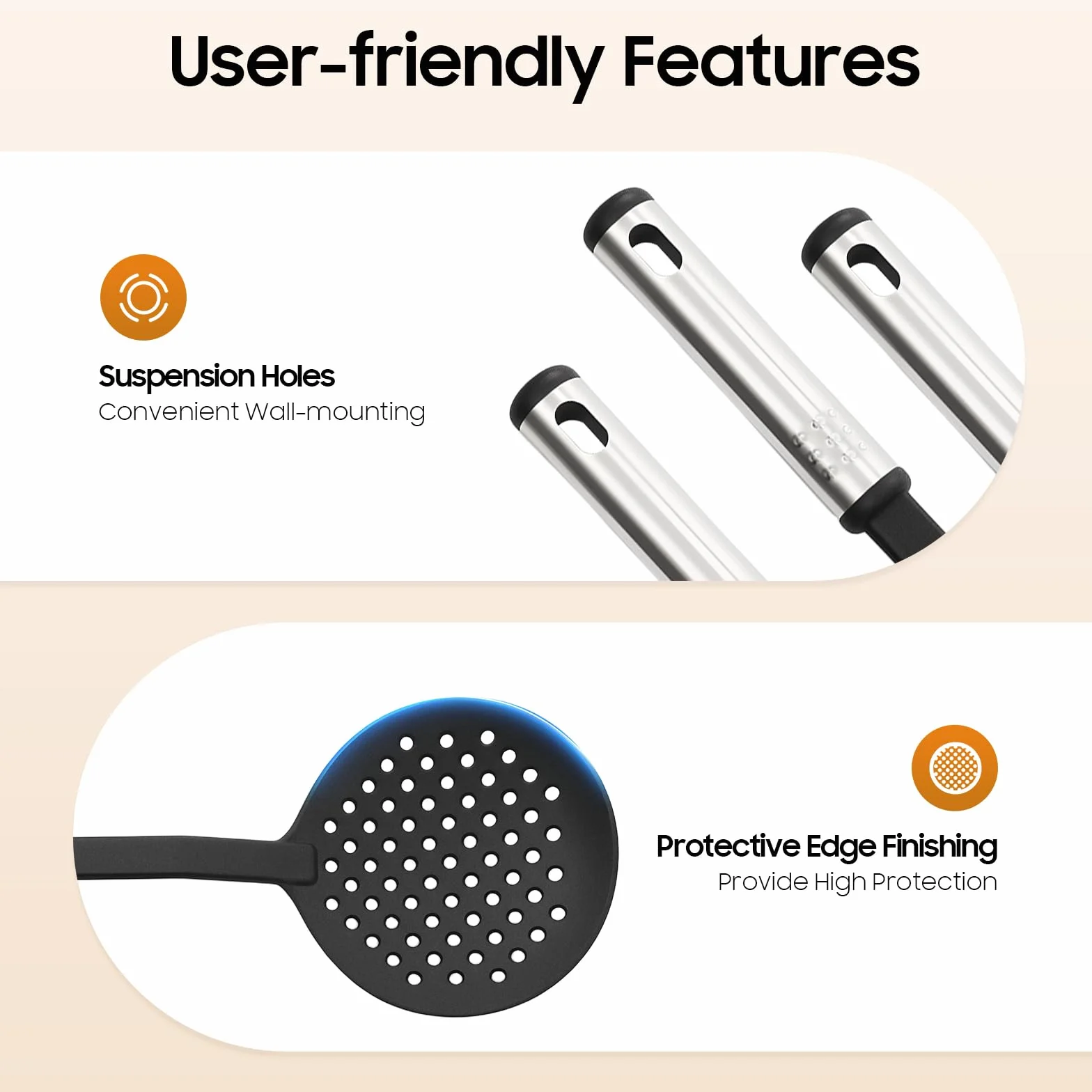 Set di Utensili da Cucina 40 Pezzi in Nylon e Inox Resistente al Calore 210°C Anti-Graffio per Padelle Antiaderenti