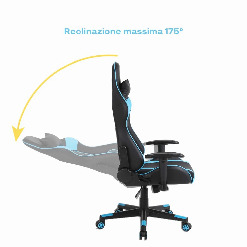 Sedia da Gaming Massimo Comfort e Stile RAPTOR Schienale Reclinabile Altezza Regolabile con Braccioli Poggiatesta Supporto Lombare Poltrona Playstation (Nero/Blu)