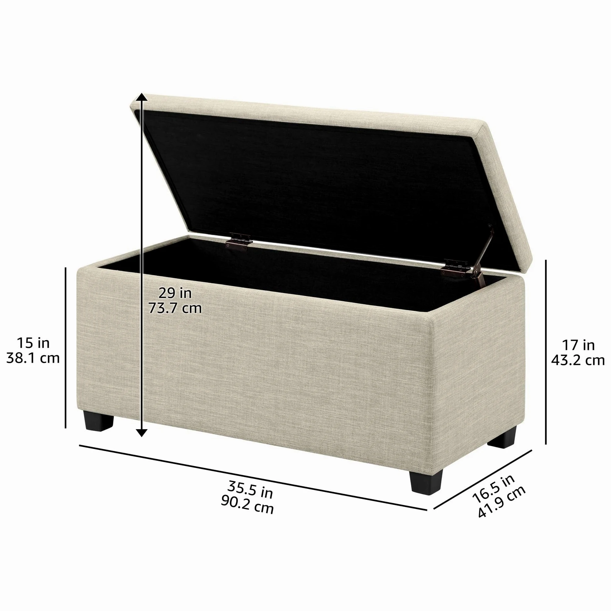 Amazon Basics Pouf rettangolare imbottito Poliestere, contenitore portaoggetti e panca da ingresso, poggiapiedi, Beige, 42 x 91 x 43 cm (L x P x A)