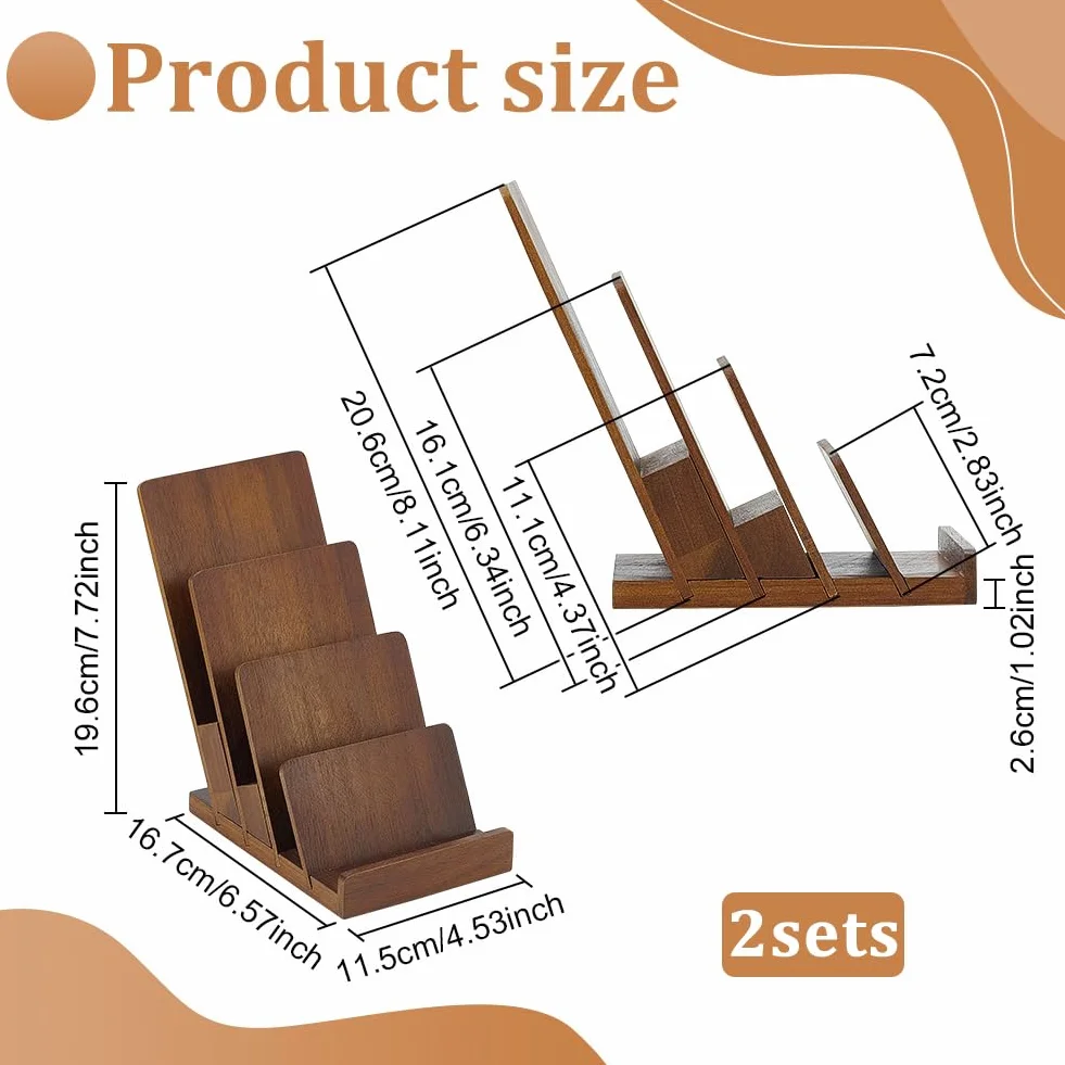 2 supporti per brochure in legno a 4 ripiani, 11,5 x 16,7 x 19,6 cm, supporto per riviste e opuscoli, per ufficio e ristorante