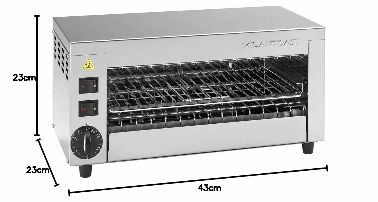 fornetto professionale singolo con 3 posti e 3 pinze per sandwich e toast con elementi riscaldanti in quarzo che permettono il riscaldamento istantaneo. Funzioni multiuso: cuocere, tostare, grigliare