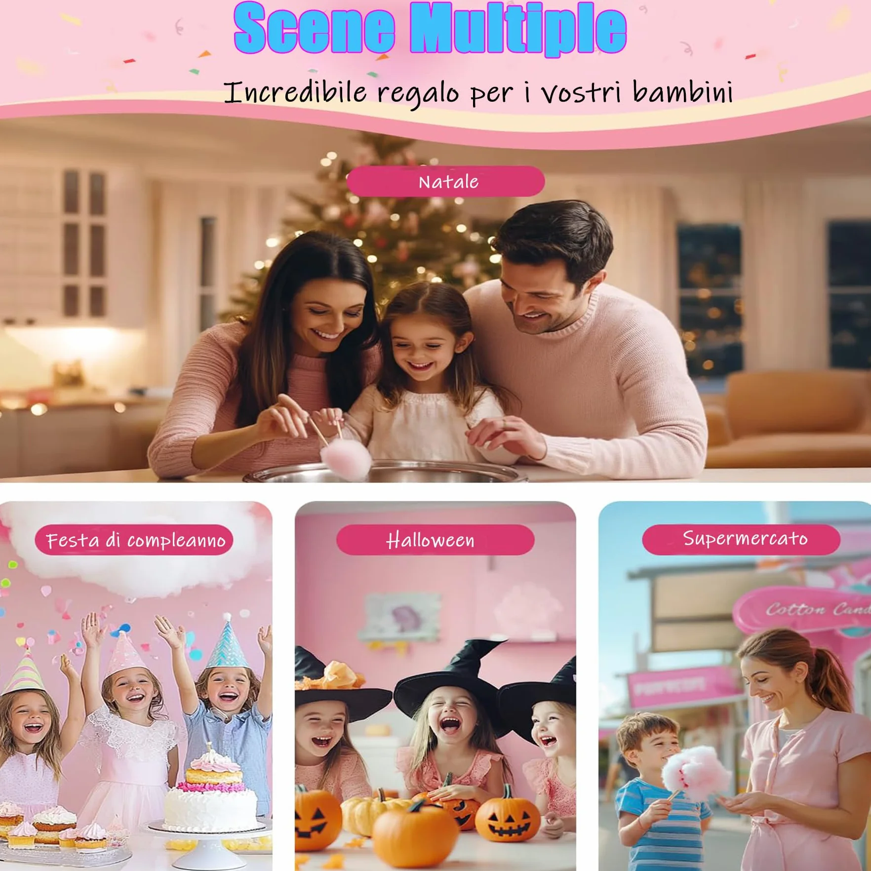 Macchina Commerciale Dello Zucchero Filato 1200W, Macchina Automatica per Zucchero Filato, Temperatura Regolabile con Ciotola in Acciaio Inossidabile per Bambini, Casa, Compleanno, Feste