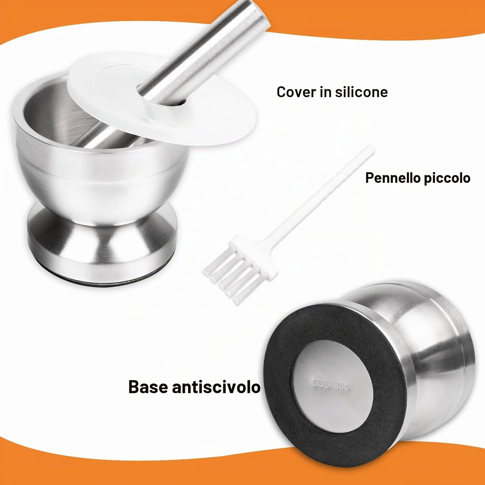 Mortaio con pestello in acciaio inox 250ml per aglio erbe spezie da cucina