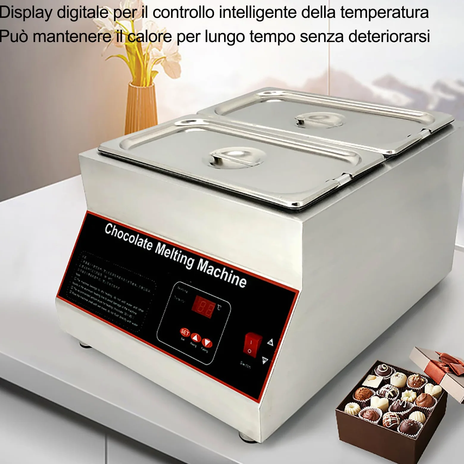 Temperatrice cioccolato, Macchina per fusione di cioccolato, Non è necessario aggiungere acqua, controllo intelligente della temperatura con display digitale Isolamento continuo 6KG*2