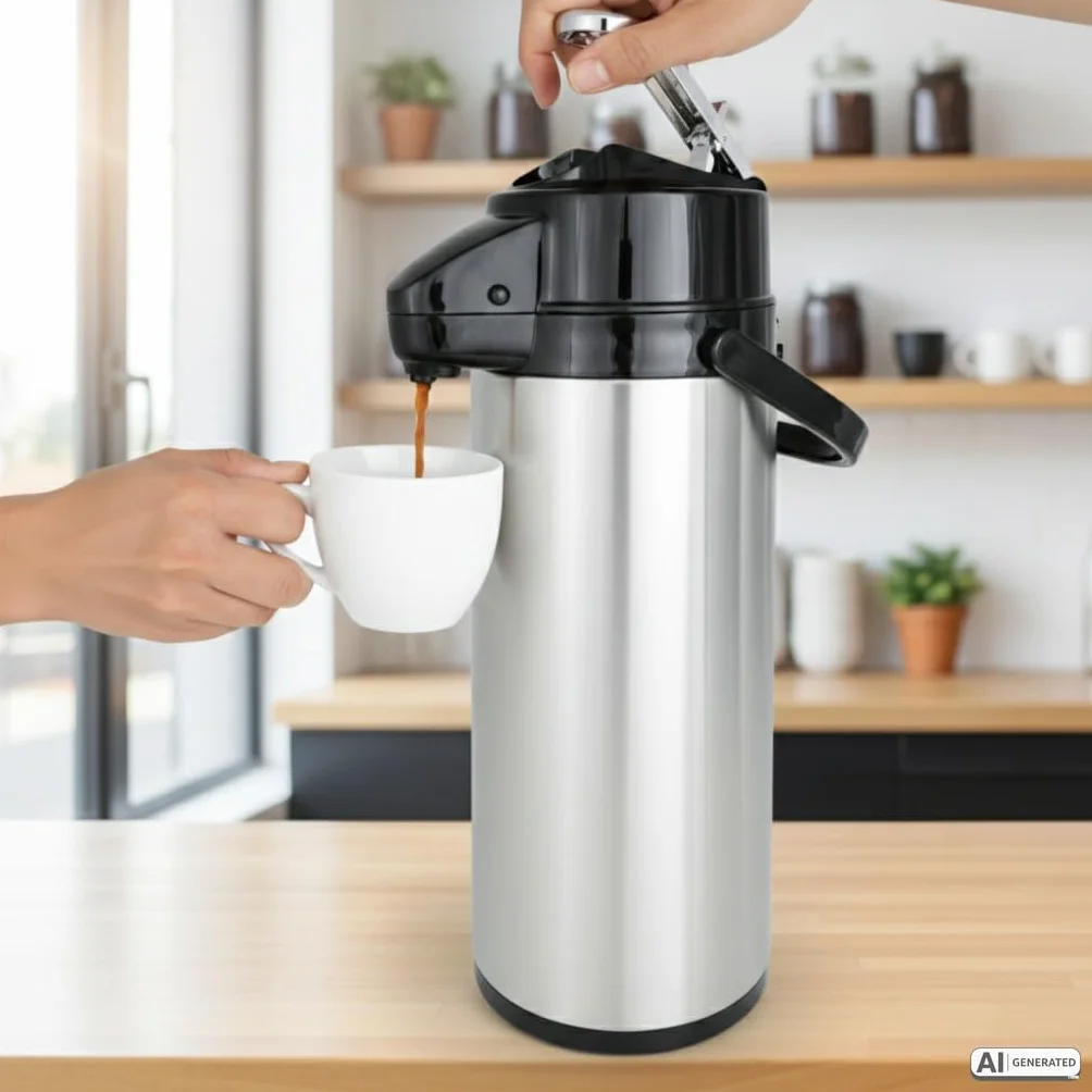 Caraffa termica a pompa 2,2 l in acciaio inox con interno in vetro per bevande calde e fredde