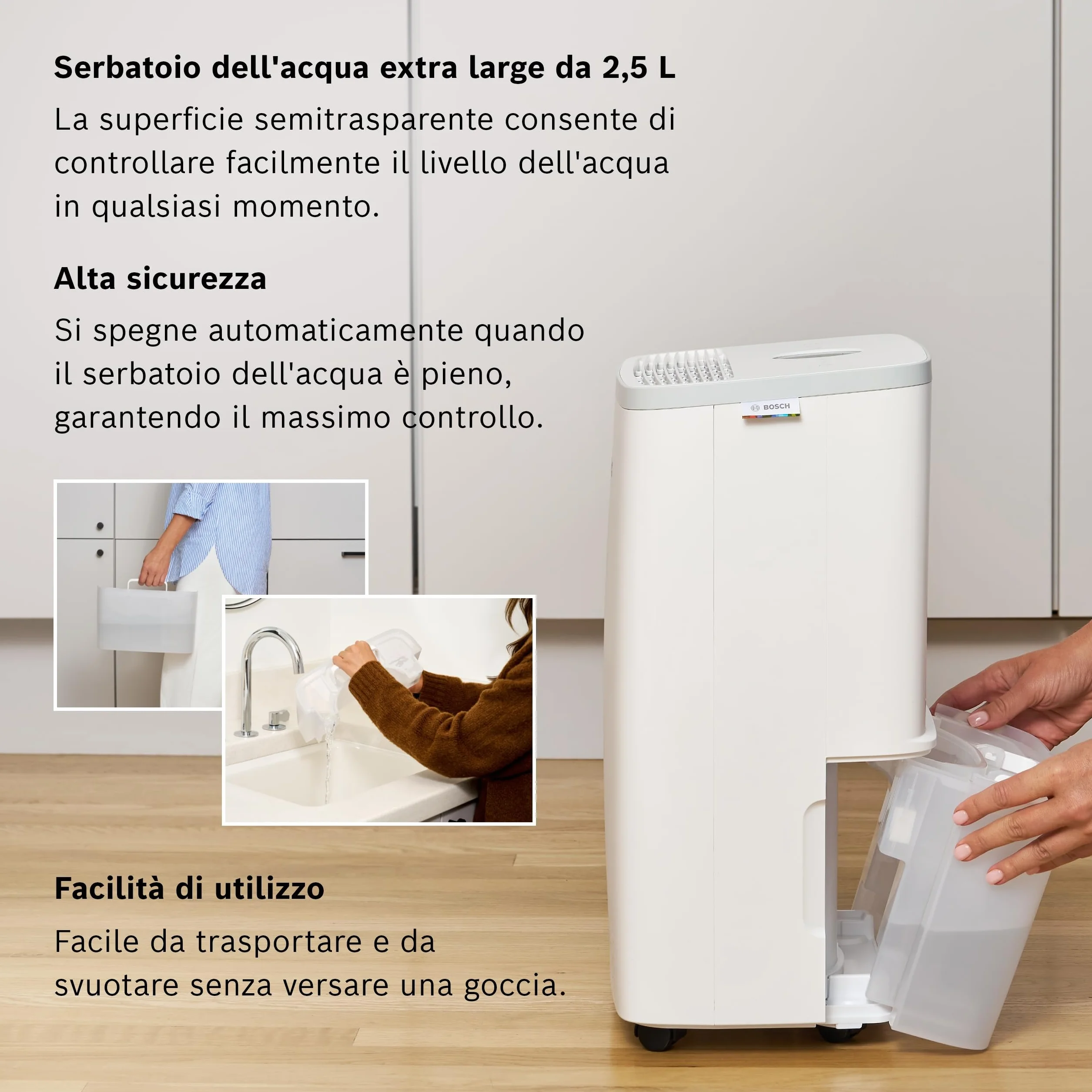 Bosch Dry 2000 - Deumidificatore - Facile. Efficiente. Tranquillo. Per la tua casa e la tua camera da letto - Per Stanze fino a 24 m² - Asciugatura rapida per il tuo bucato