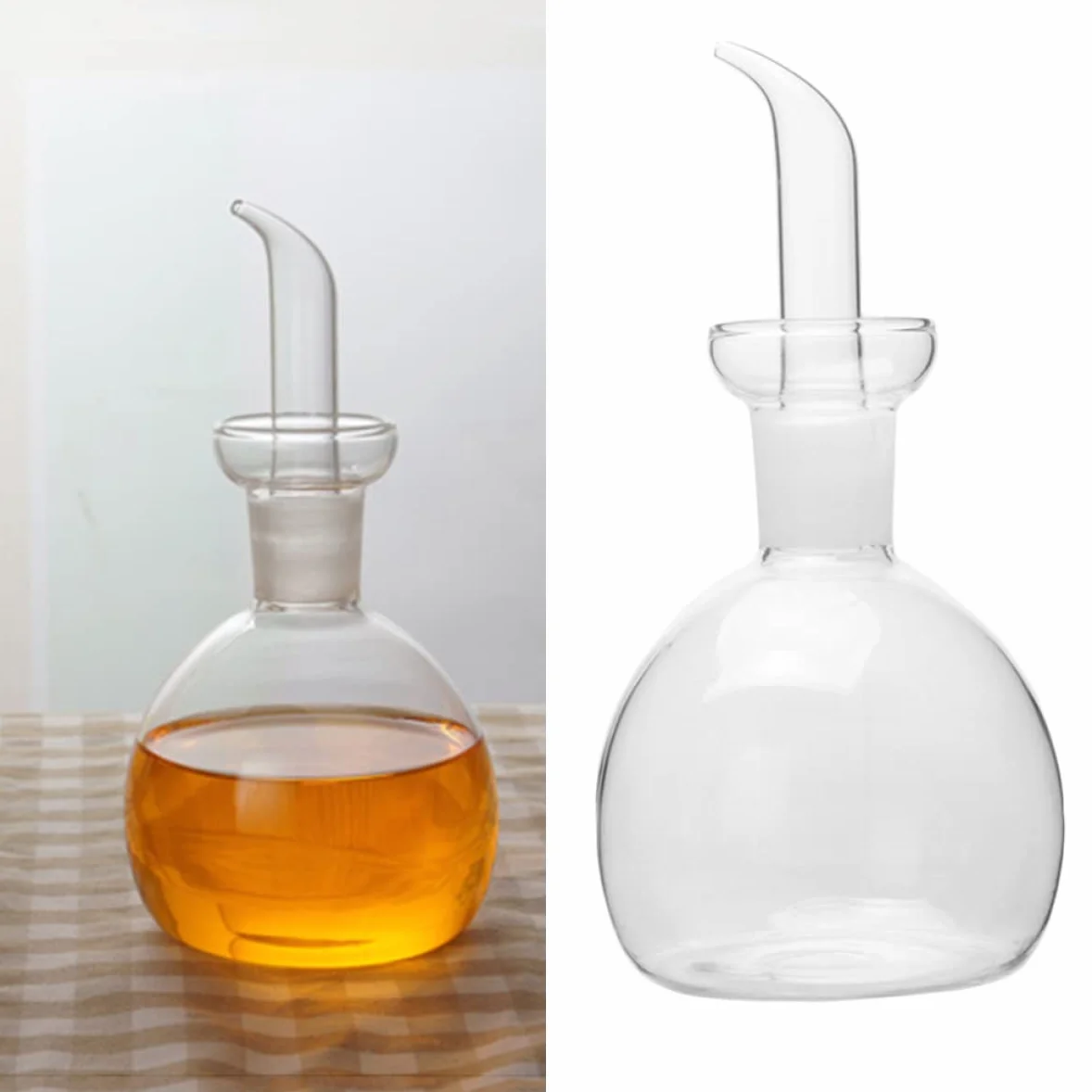 Ipetboom Bottiglia di Olio in Vetro Trasparente da 200ml Beccuccio Anti-perdite, Contenitore per Olio e Aceto per Uso Domestico e Professionale, Design a Tenuta Stagna