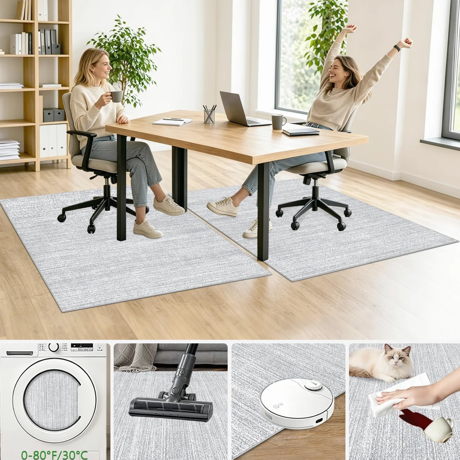 Tappetino per Sedia da Ufficio per Pavimenti Duri, Antigraffio, per Sedie da Scrivania, per Pavimenti in Laminato, Tappeto Sotto Scrivania, Antiscivolo per Tappeti, Tappetino Gaming Grigio 150 x 170cm