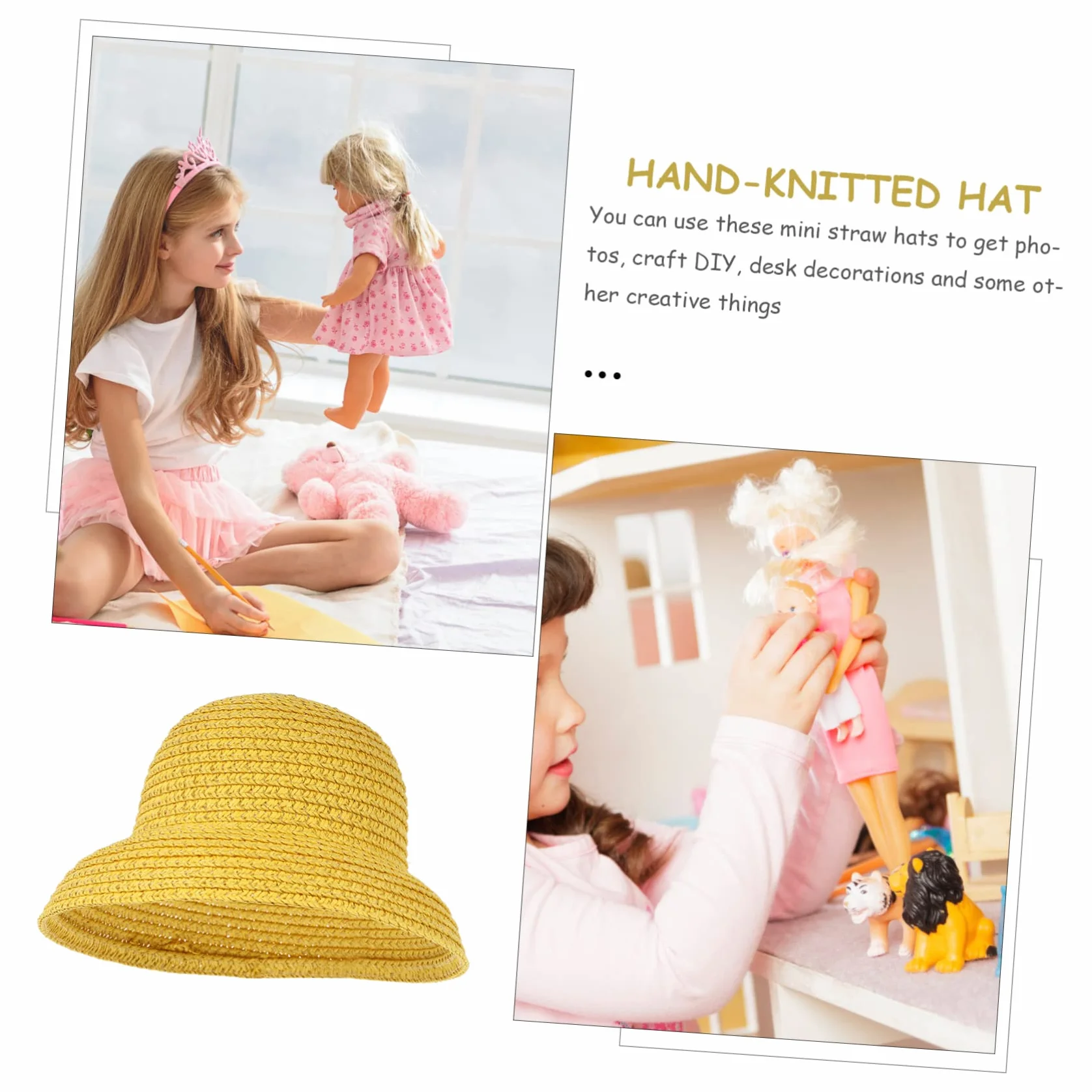 BESTonZON Cappello di Paglia Giallo per Bambola, Accessorio Costume Fatto a Mano e Atmosfera, per Mini Casa e Decorazione Artigianale
