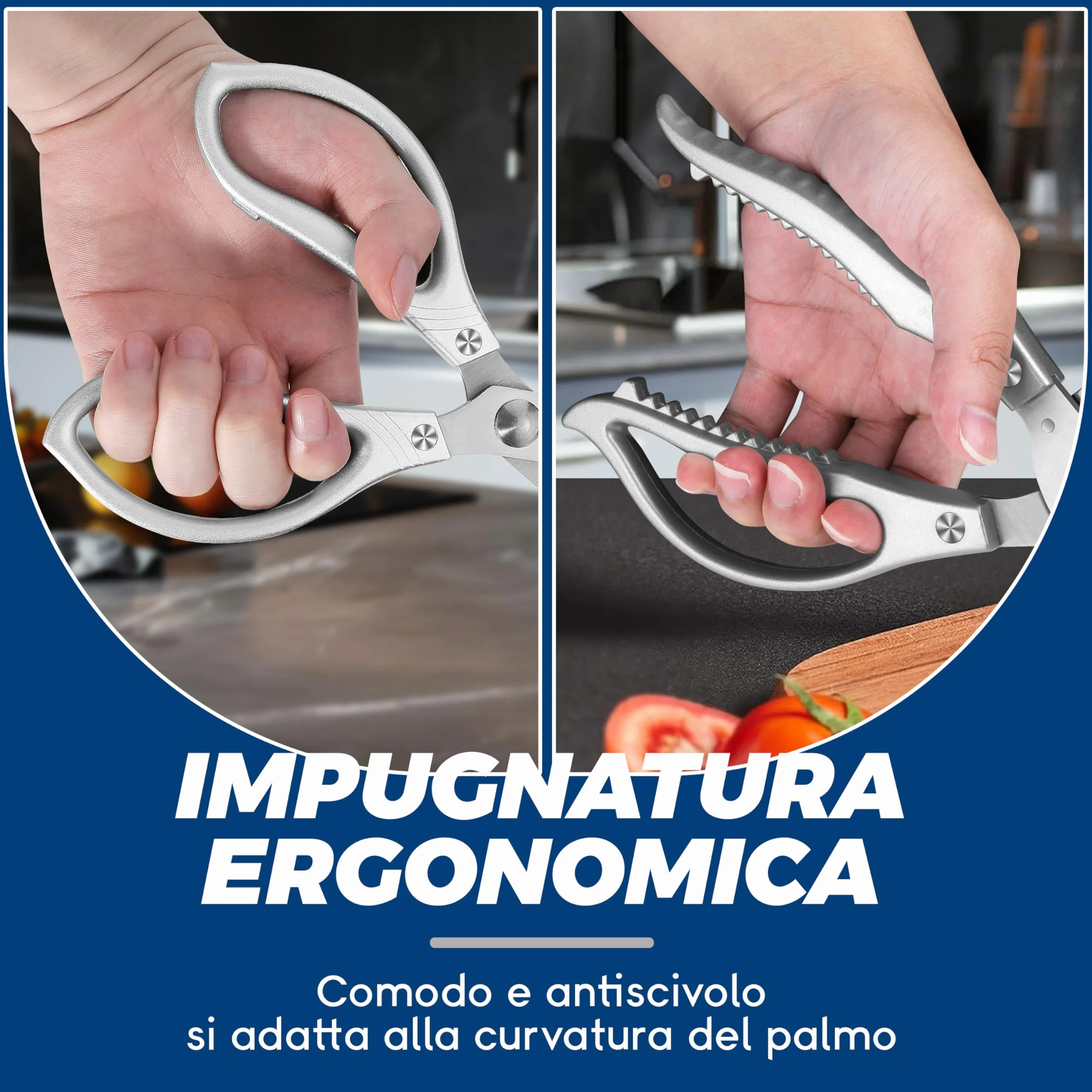 Forbici da Cucina Professionali: Set Forbici Multifunzione in Acciaio Inossidabile per Pollame, Pollo, Pesce, Verdure ed Erbe (Argento)