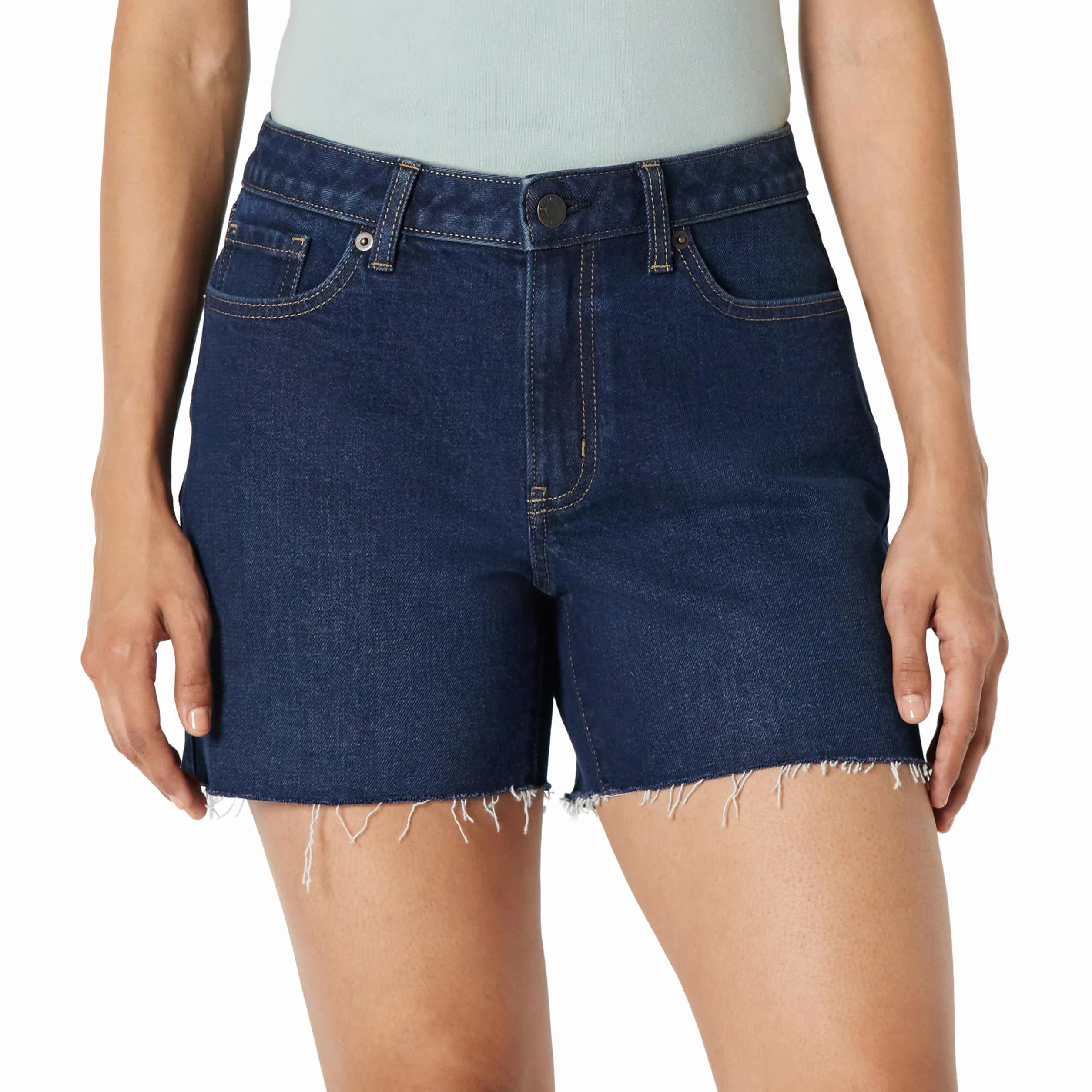Amazon Essentials Pantaloncini in Denim a Vita Media, Leggermente Elasticizzati, Vestibilità Classica Donna