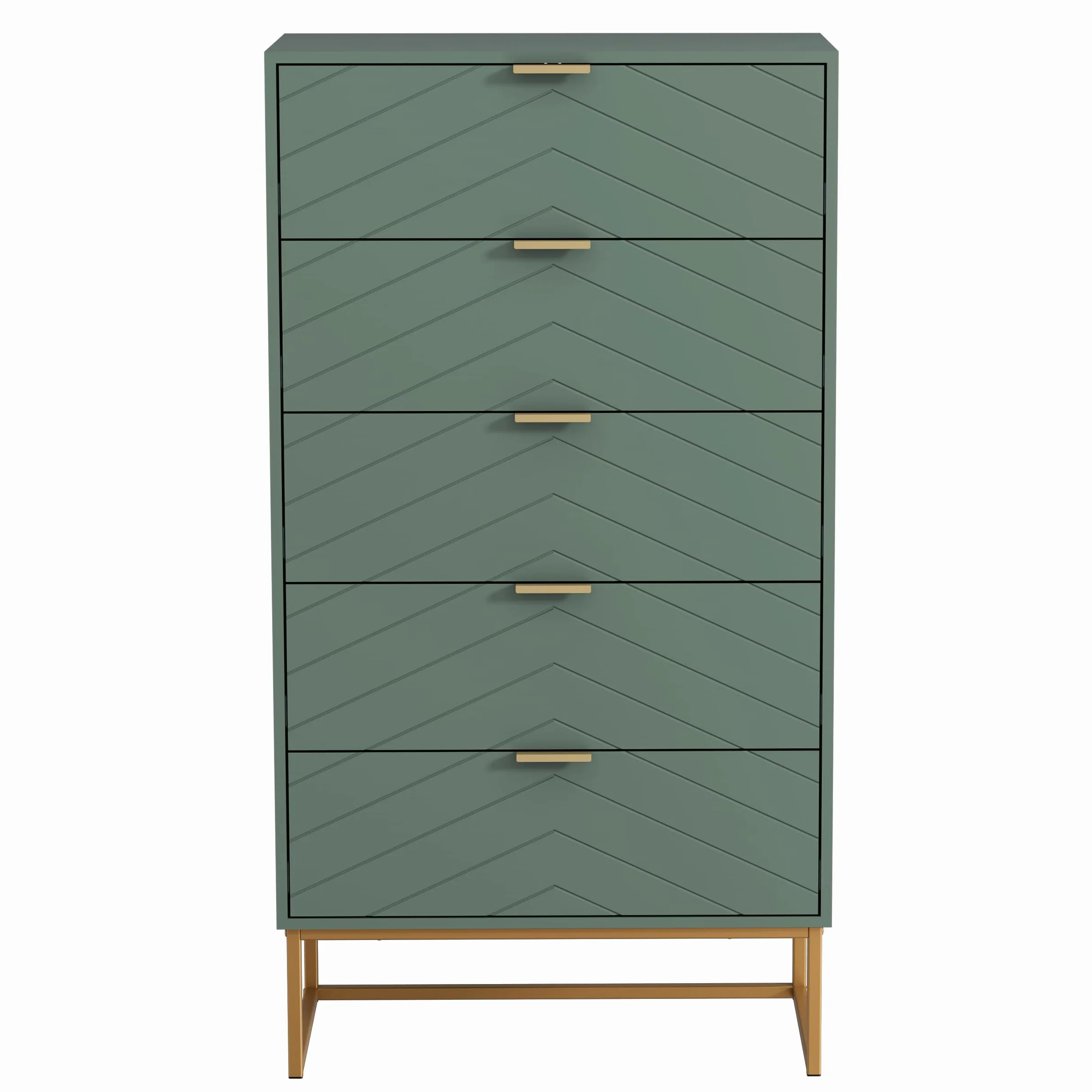 UEV Cassettiera Camera da Letto, Settimino con 5 Cassetti e Motivo di Linea, Mobiletto Moderno e Pratico, Sicuro Design Antiribaltamento, 60x34x110cm, Verde
