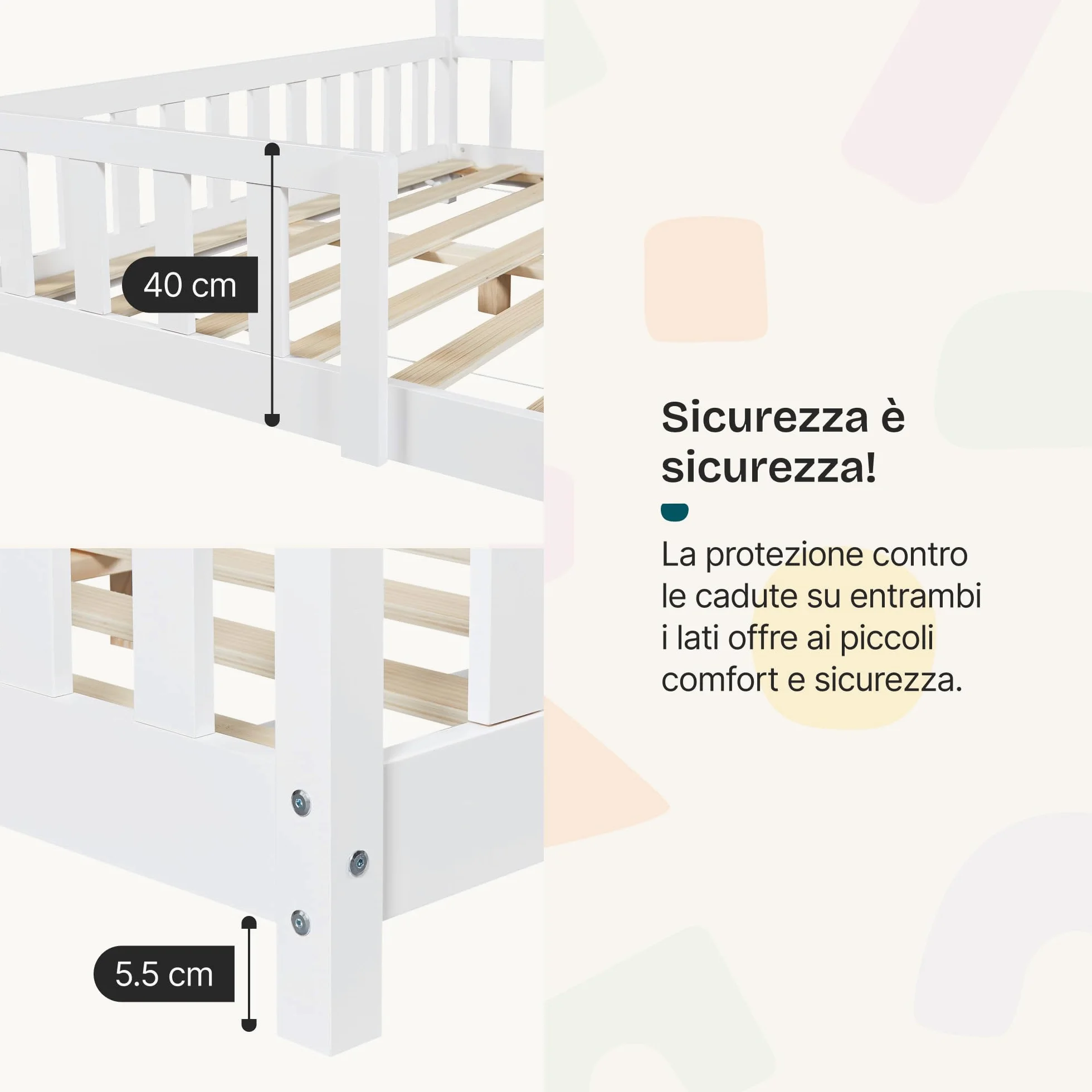 [en.casa] Letto Casetta per Cameretta Letto Piazza e Mezza per Bambini con Barriere di Protezione Struttura in Legno di Pino con Zona di Riposo 120x200 cm Bianco