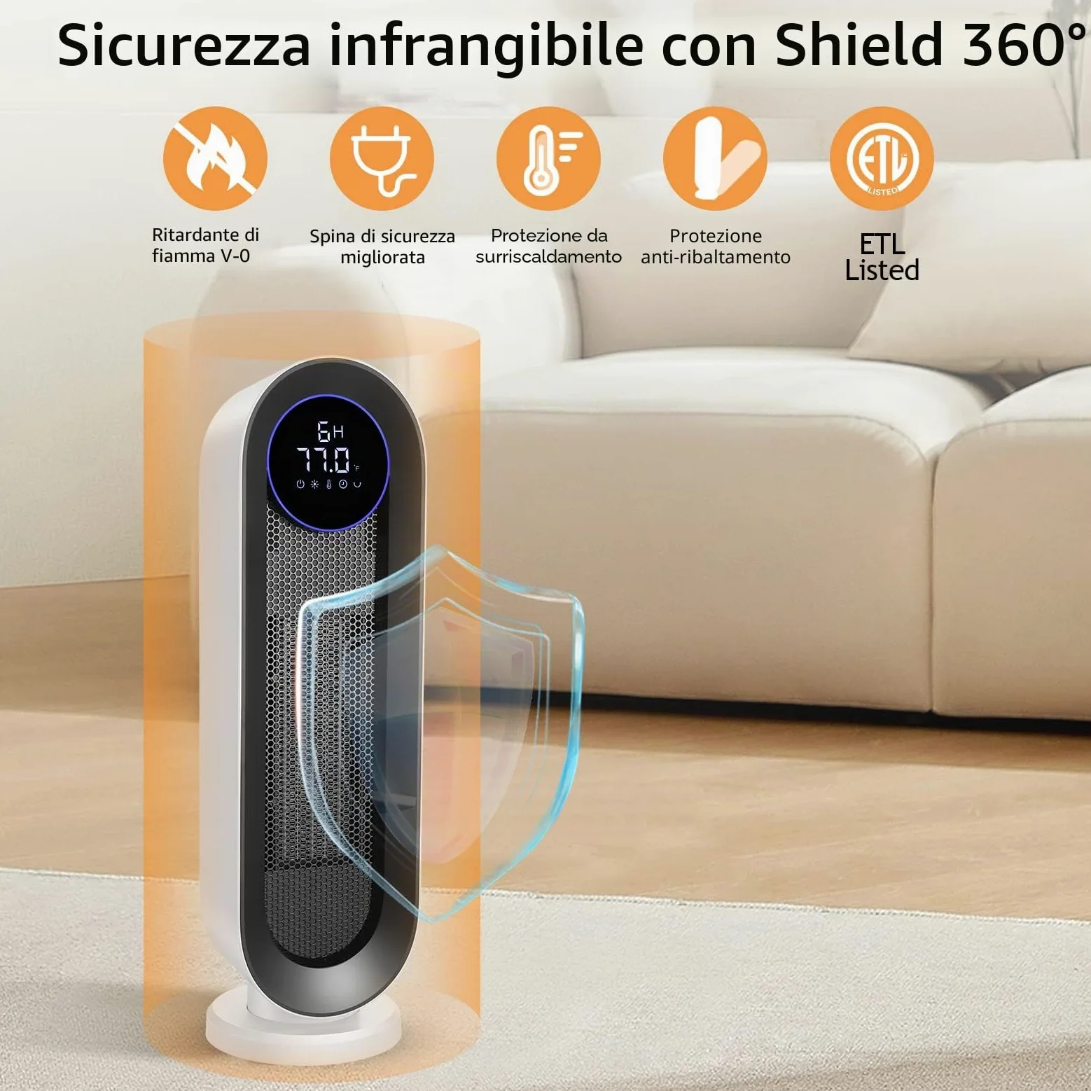Nictemaw Termoventilatore in ceramica, a risparmio energetico, 2000 W, con termostato, telecomando, 3 modalità, timer 12 ore, oscillazione 100°