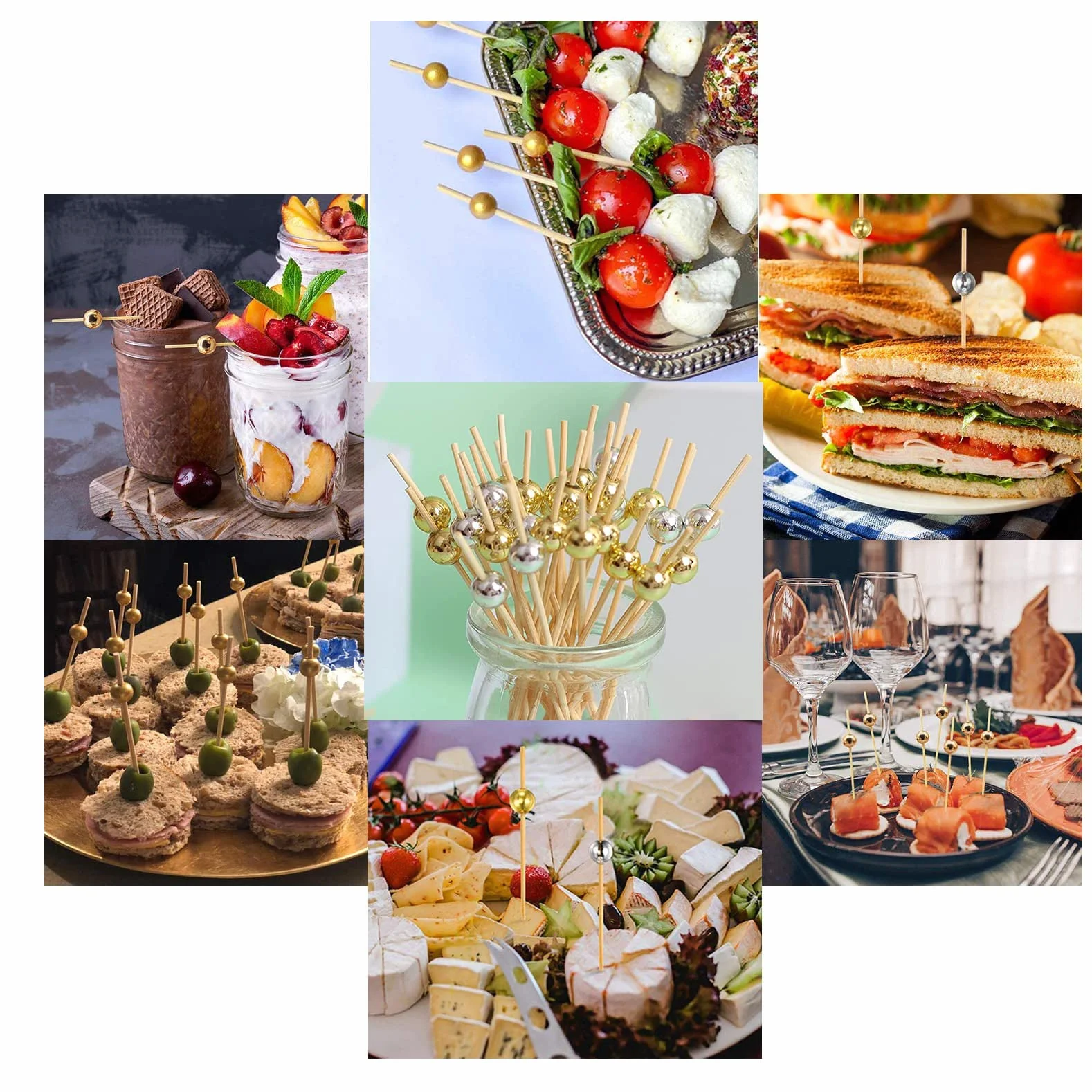 Bastoncino da Cocktail 200 Pack Stuzzicadenti Decorazione Frutta Cupcake Toppers Perle d'oro Argento