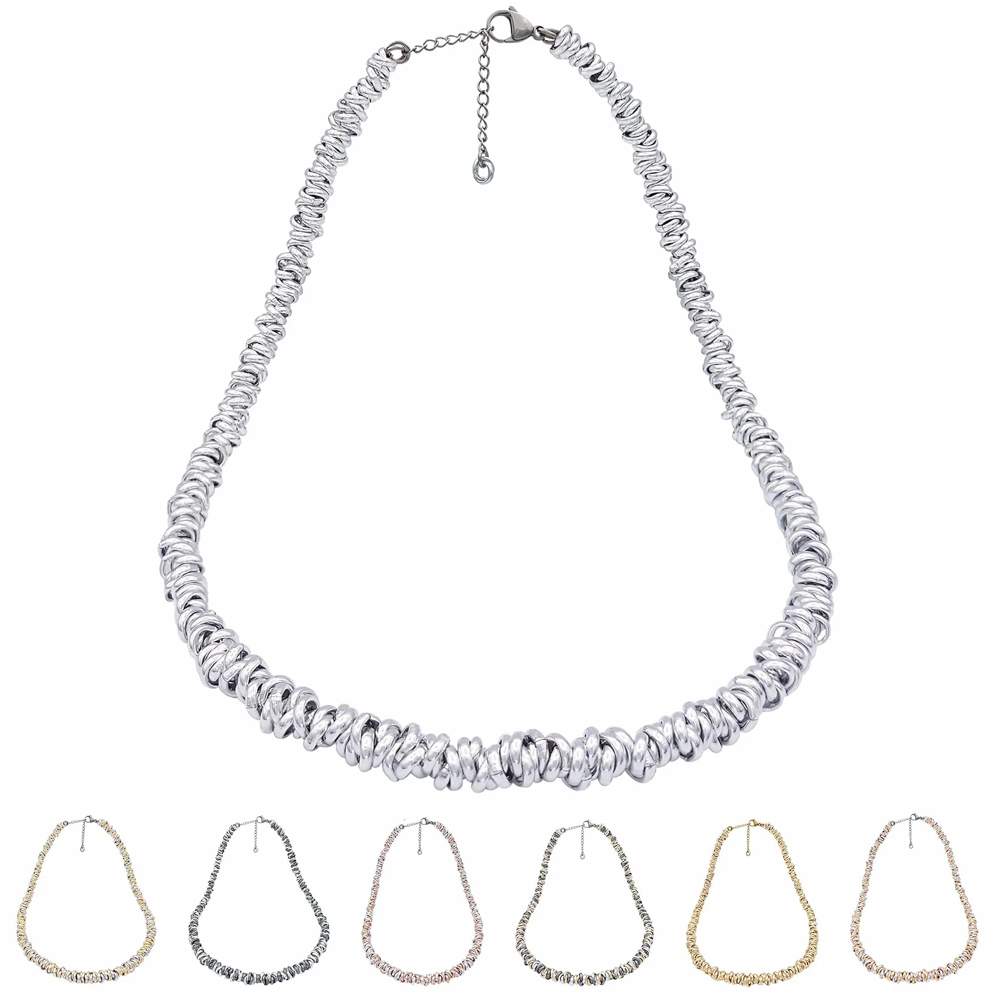 ParticolarModa Collana nodini intrecciati regolabile donna alluminio acciaio 6 mm 45 cm Argentato