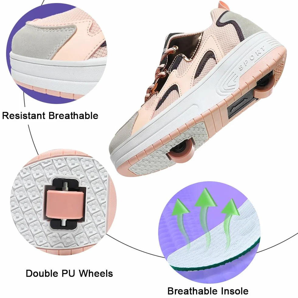 ENEN Scarpe con Rotelle Bambina Sportive da Skateboard 2 Ruote Sneakers Outdoor Multisport Pattini
