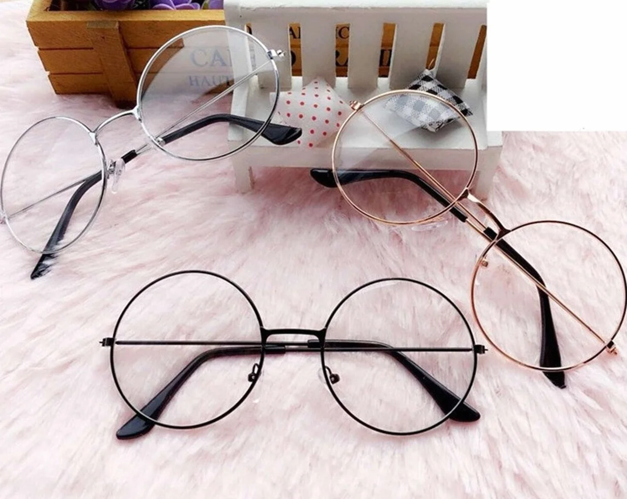 TRIXES Occhiali rotondi unisex costume da mago lenti trasparenti stile retrò anni Sessanta