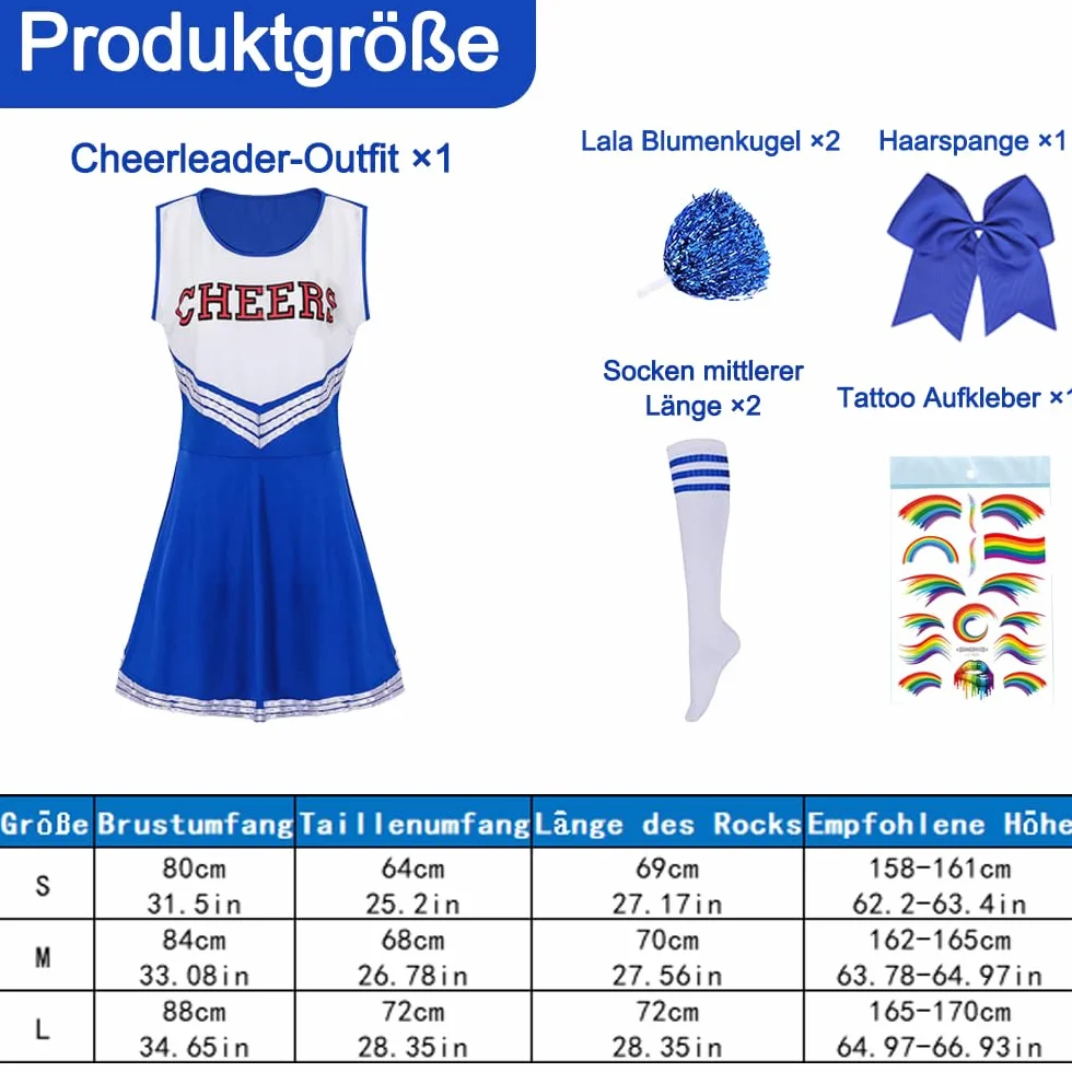 Costume da cheerleader per adulti donna Halloween cosplay carnevale