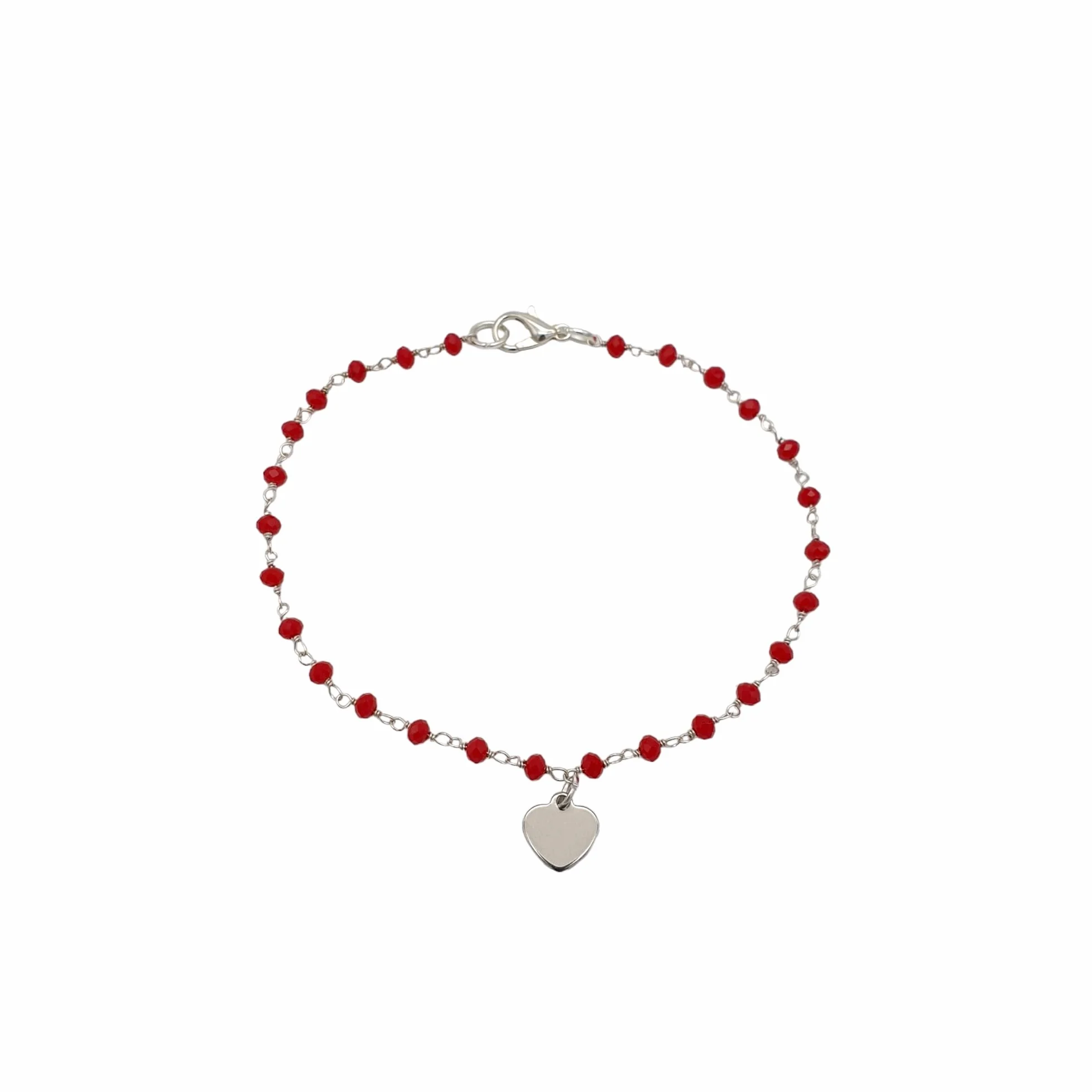 Bracciale Donna Primavera Estate con Cristalli Rossi e Ciondolo Cuore - Braccialetto Sottile Colorato Gioiello Elegante per Cerimonia Party Eventi