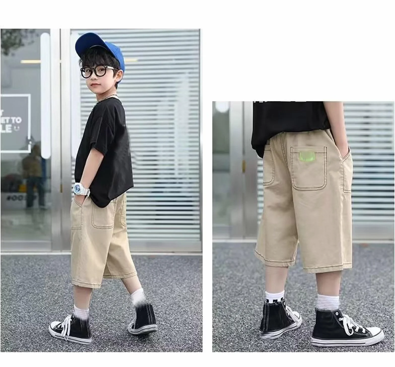 Pantaloncini cargo per bambini elasticizzati modello 98