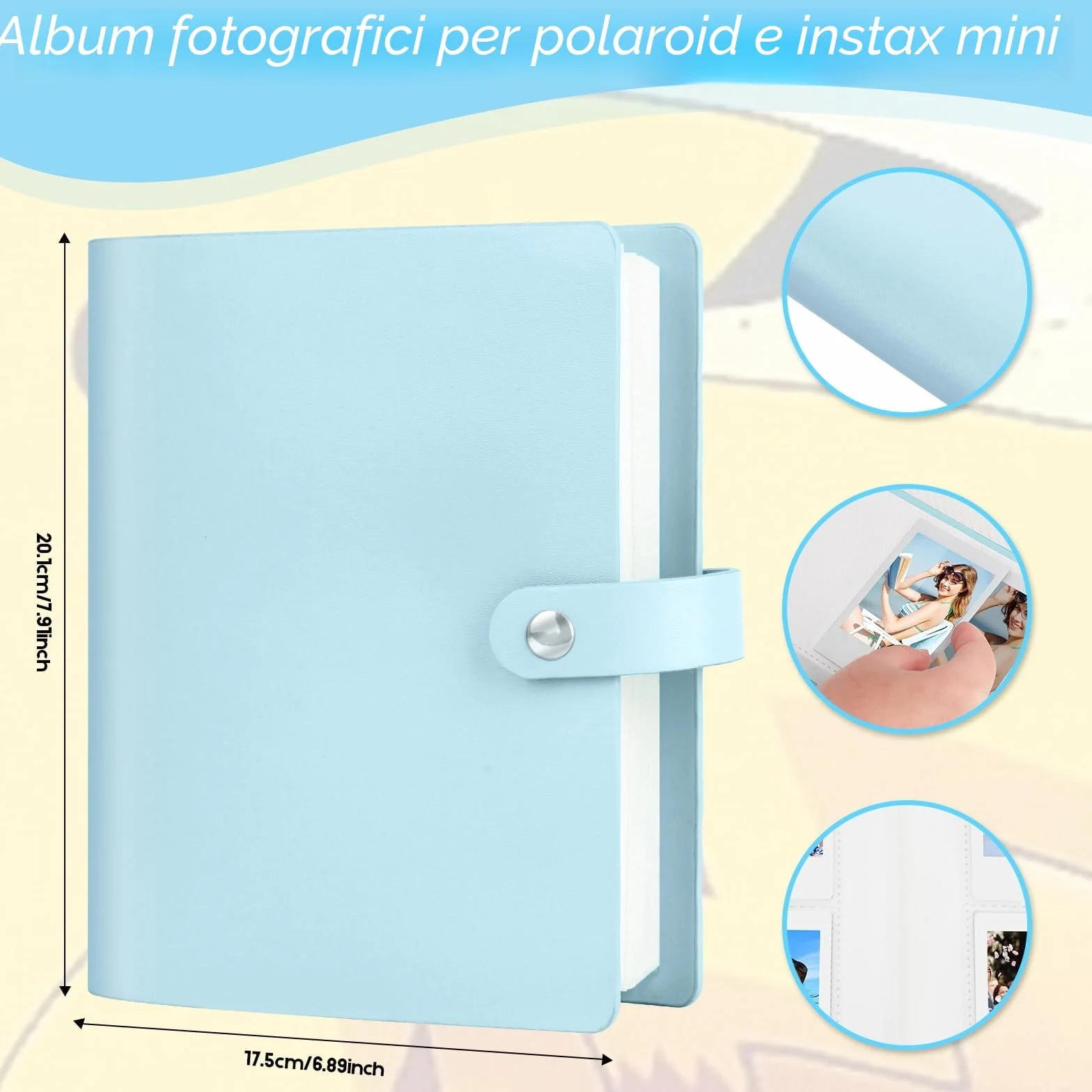 Album fotografico tascabile 360 per la fotocamera istantanea Fujifilm Instax Mini 12 11 9 8+ 8 99 40 EVO, per le stampanti istantanee Polaroid Snap/PIC-300/Z2300/ SocialMatic e Zip (Blu)