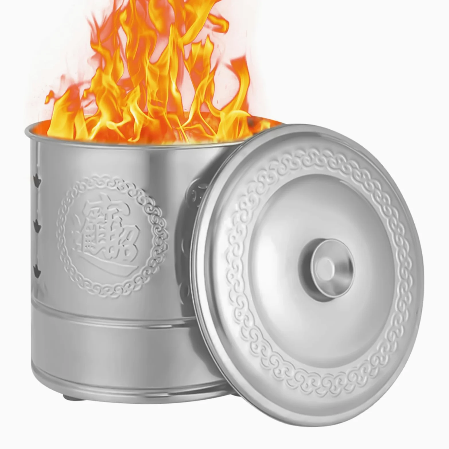 Secchio Inceneritore Carta Manico, Denaro Buon Augurio Antenati | Inceneritore per Soldi di Carta in Acciaio Per Foglie, Legna, Rifiuti, Offerte Per Antenati, Cerimonie Funebri, Giardino,