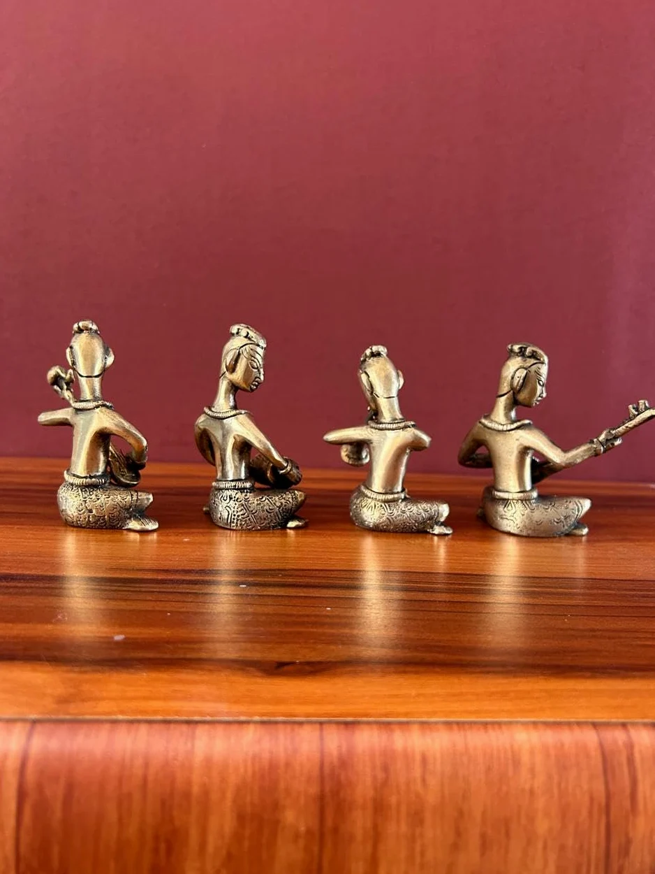 Joyful - Set musicale in ottone, 4 pezzi, collezione di idoli musicisti per regali di ritorno al matrimonio, regalo di nozze, set musicista in ottone, 11,4 cm, set di musicisti popolari tribali per la
